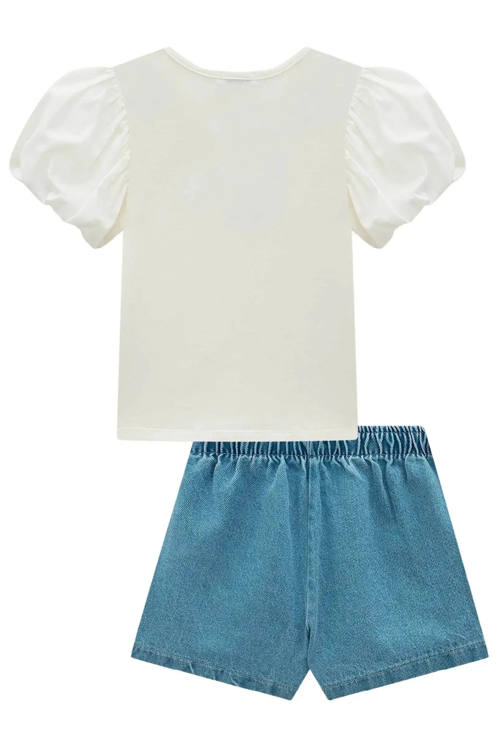 Blusa em Cotton e Tricoline e Short Saia em Jeans 98795 Infanti Infantil Menina