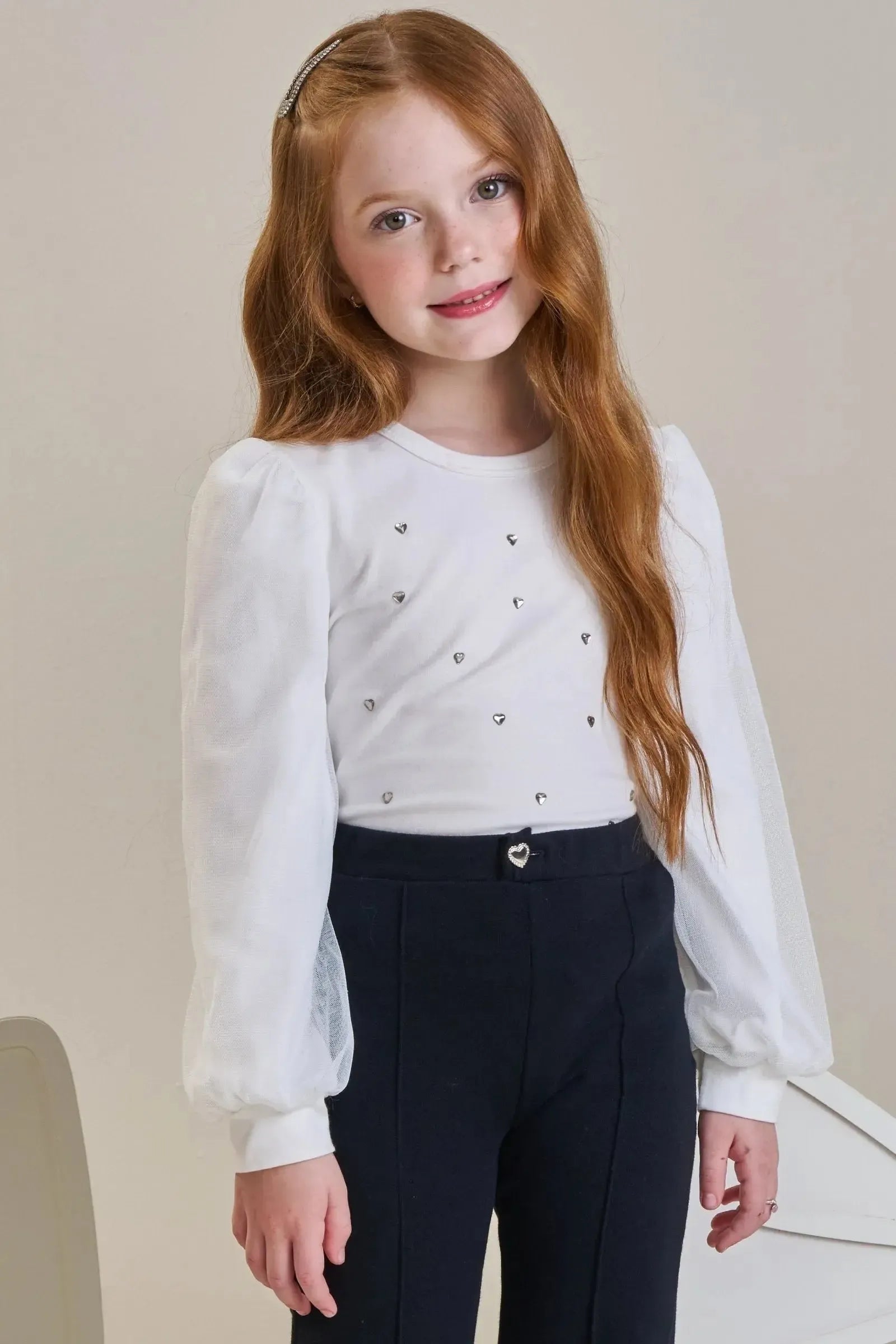 Blusa em Cotton e Tule com Elastano 89217 Infanti Infantil Menina