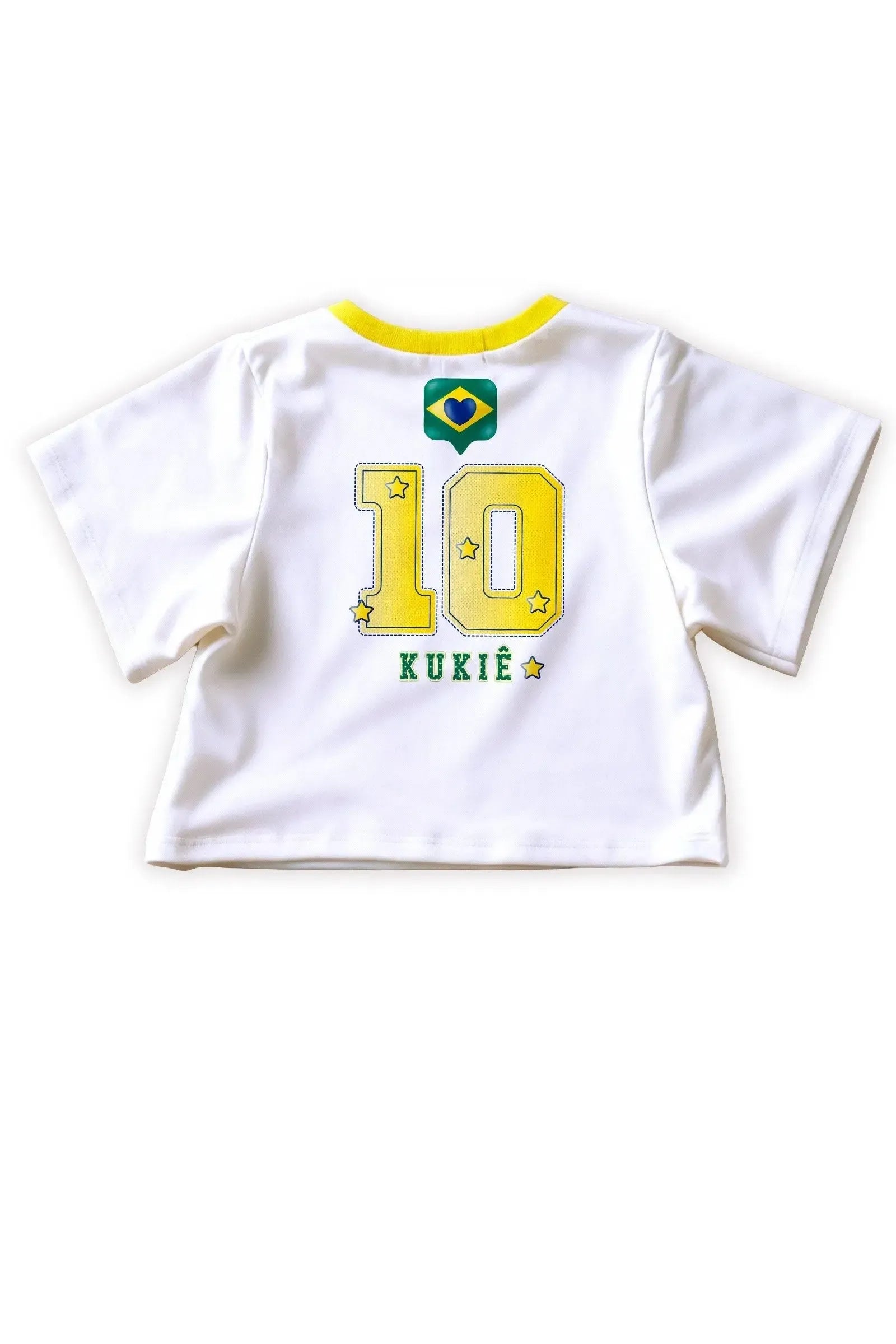 Blusa em Malha Power com Bandeira Do Brasil em Formato de Coração. Estampa Nas Costas com O Número Que Faz a Torcida Kukiê Brilhar. 99742 Kukiê Infantil Menina