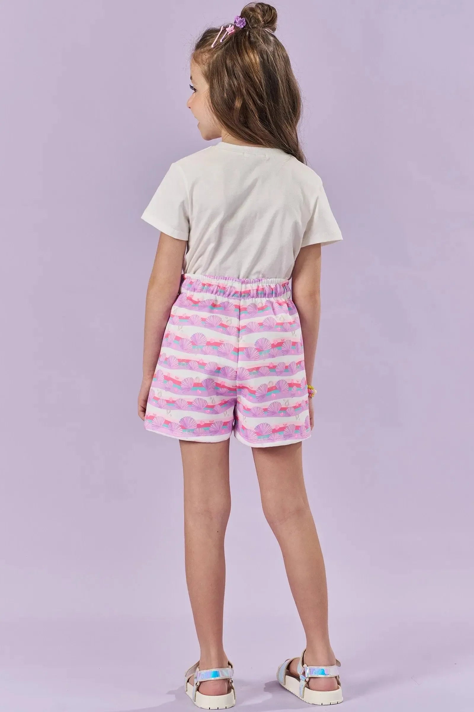 Blusa em Meia Malha e Shorts em Fly Tech 86175 Kukiê Infantil Menina