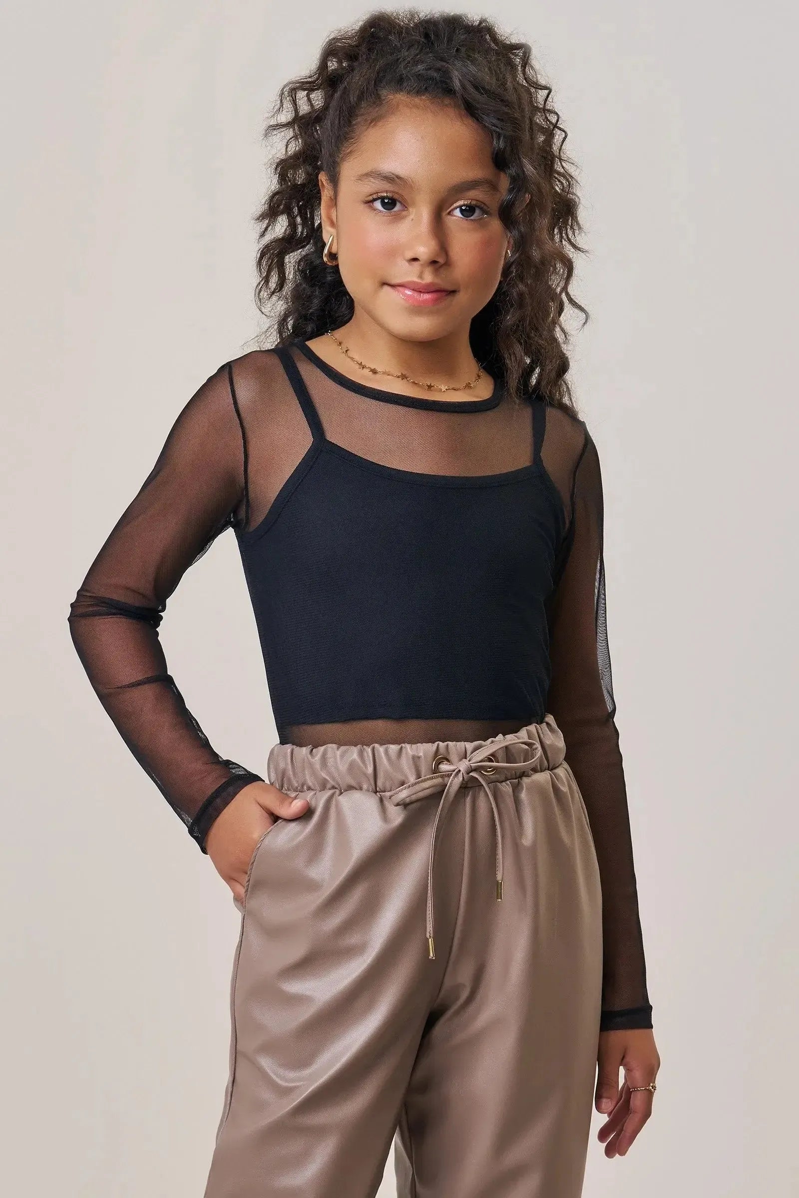 Blusa Sobreposição em Tule e Regata Cropped em Malha Uv 90137 Vic&Vicky Teen Menina