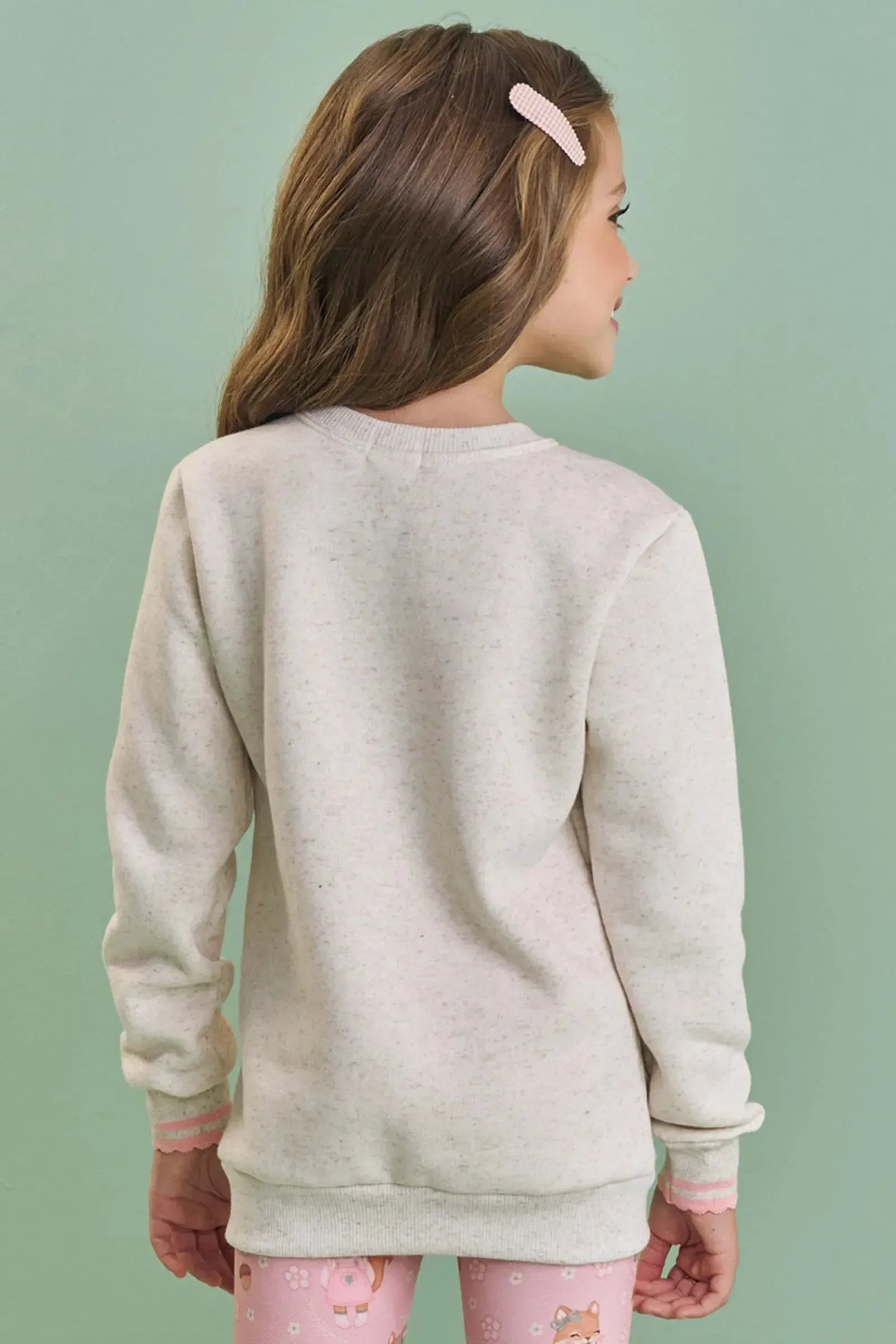 Blusão Alongado em Moletom Linho com Pelúcia 89913 Kukiê Infantil Menina