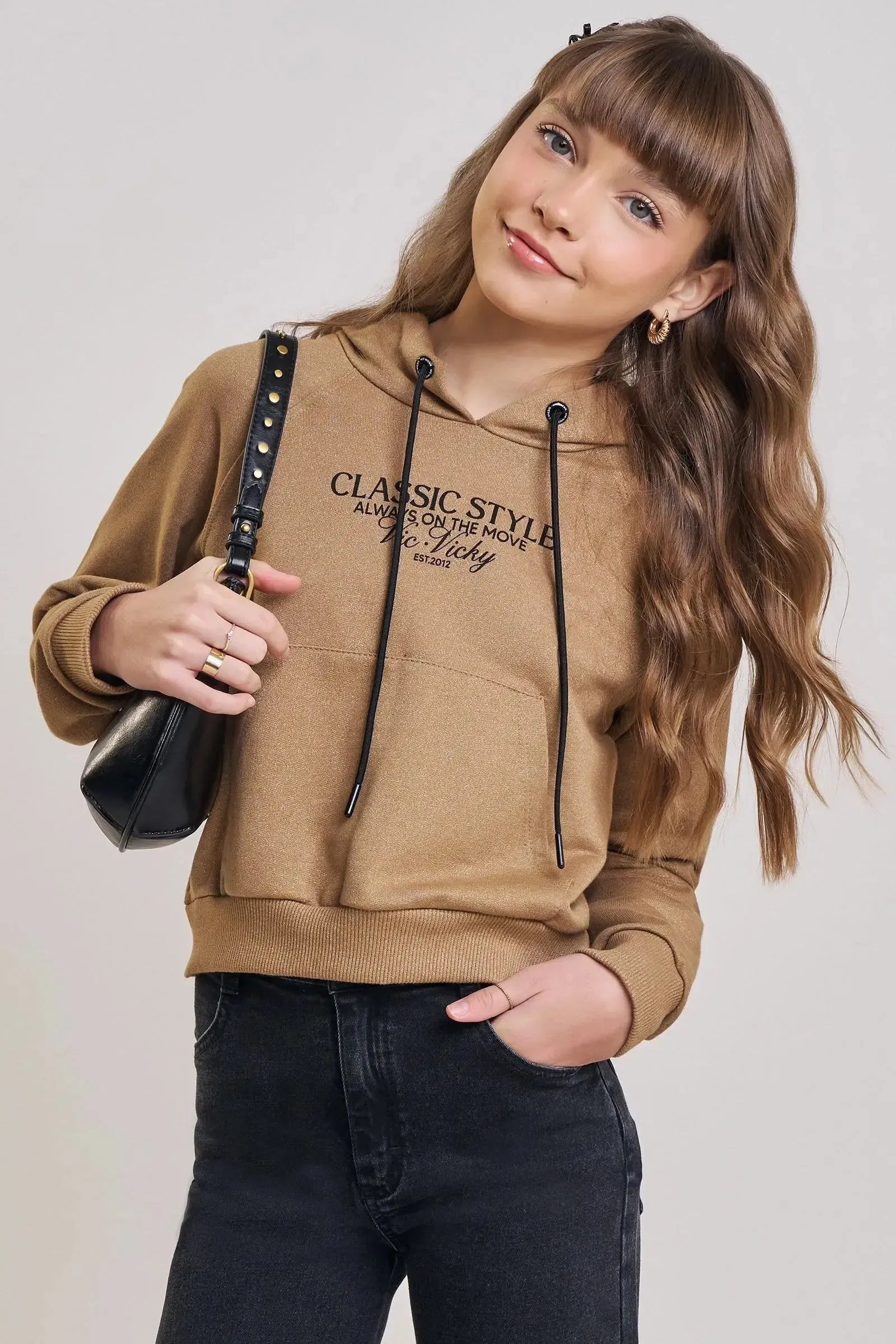 Blusão Boxy com Capuz em Moletom Diferenciado sem Pelúcia 89192 Vic&Vicky Teen Menina