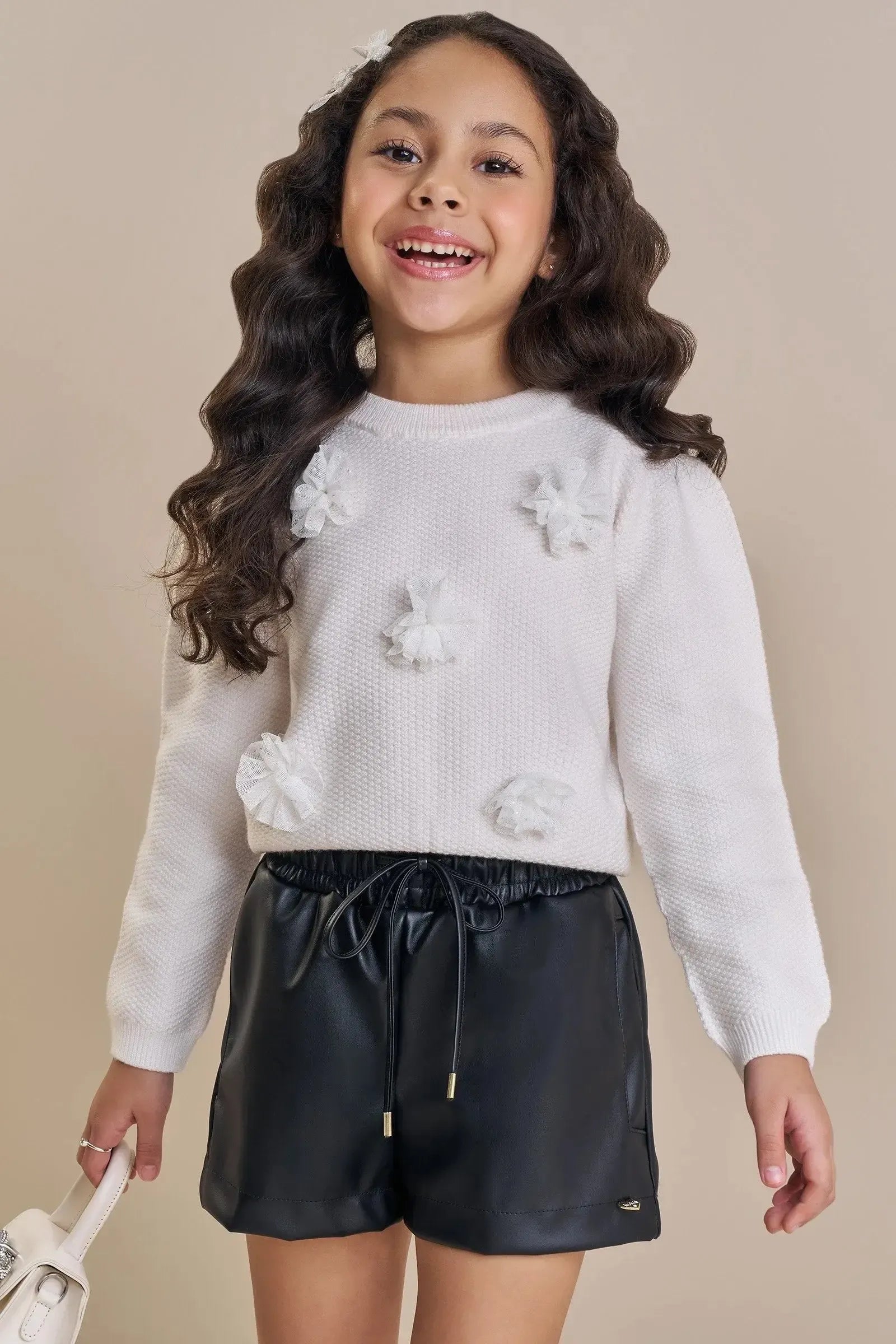 Blusão Boxy em Tricot de Viscose e Poliamida 87239 Kukiê Infantil Menina