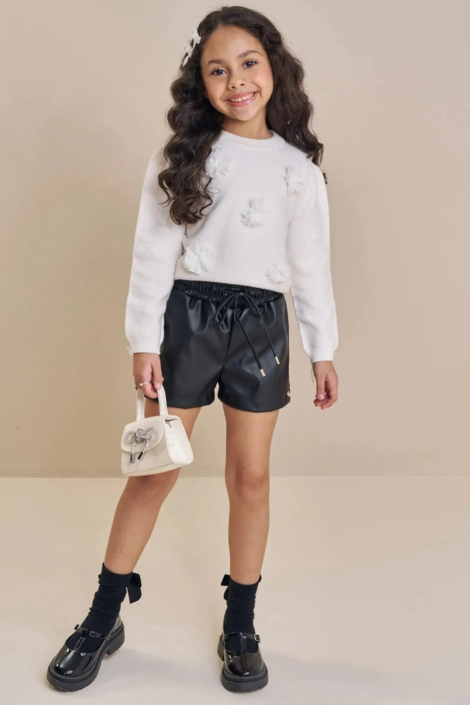 Blusão Boxy em Tricot de Viscose e Poliamida 87239 Kukiê Infantil Menina