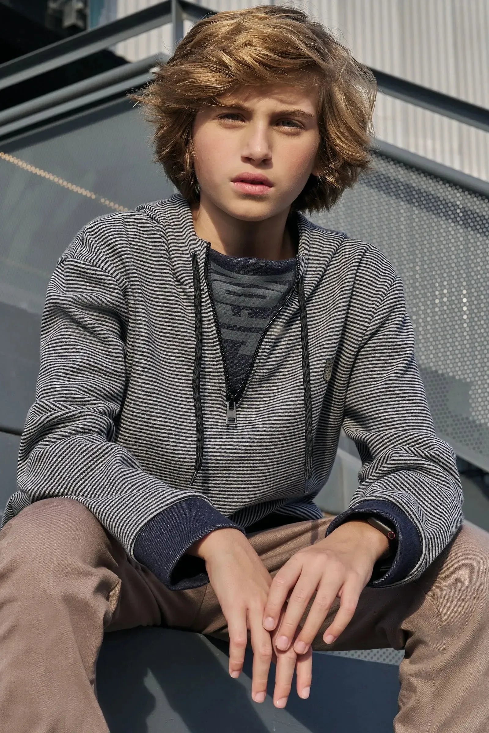 Blusão em Malha Listrada Dublada 89582 Johnny Fox Teen Menino