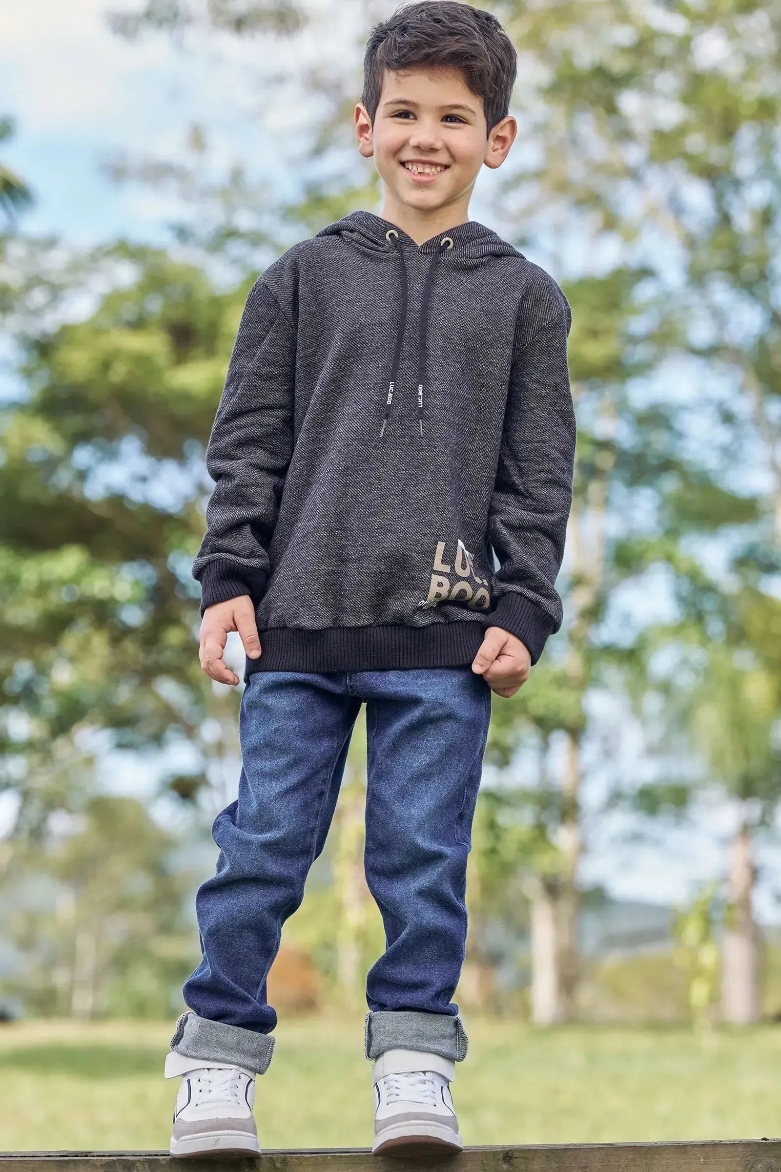 Blusão em Moletom Diagonal com Pelúcia 89366 LucBoo Infantil Menino