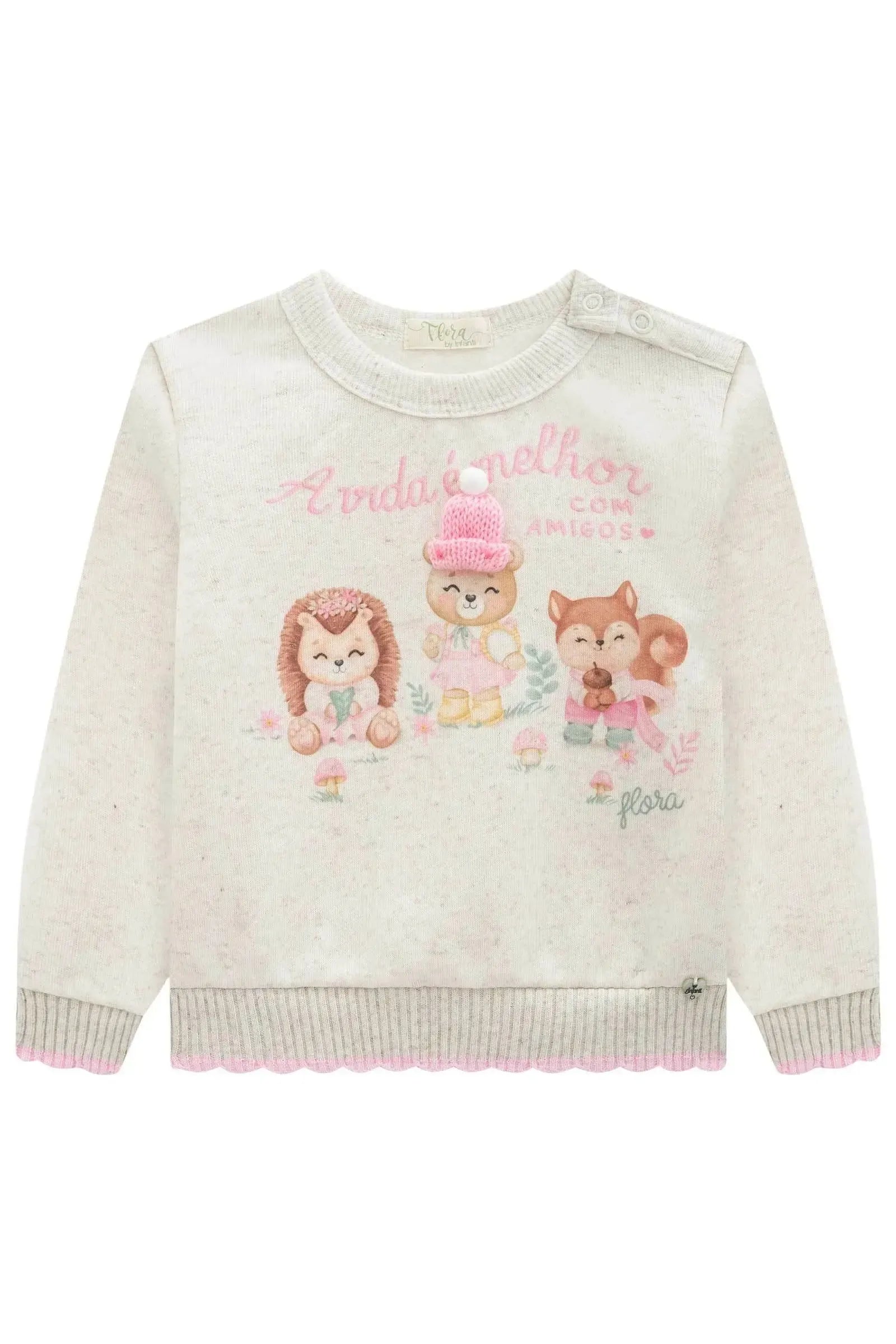 Blusão em Moletom Linho 3 Cabos com Pelúcia 89642 Infanti Bebê Menina