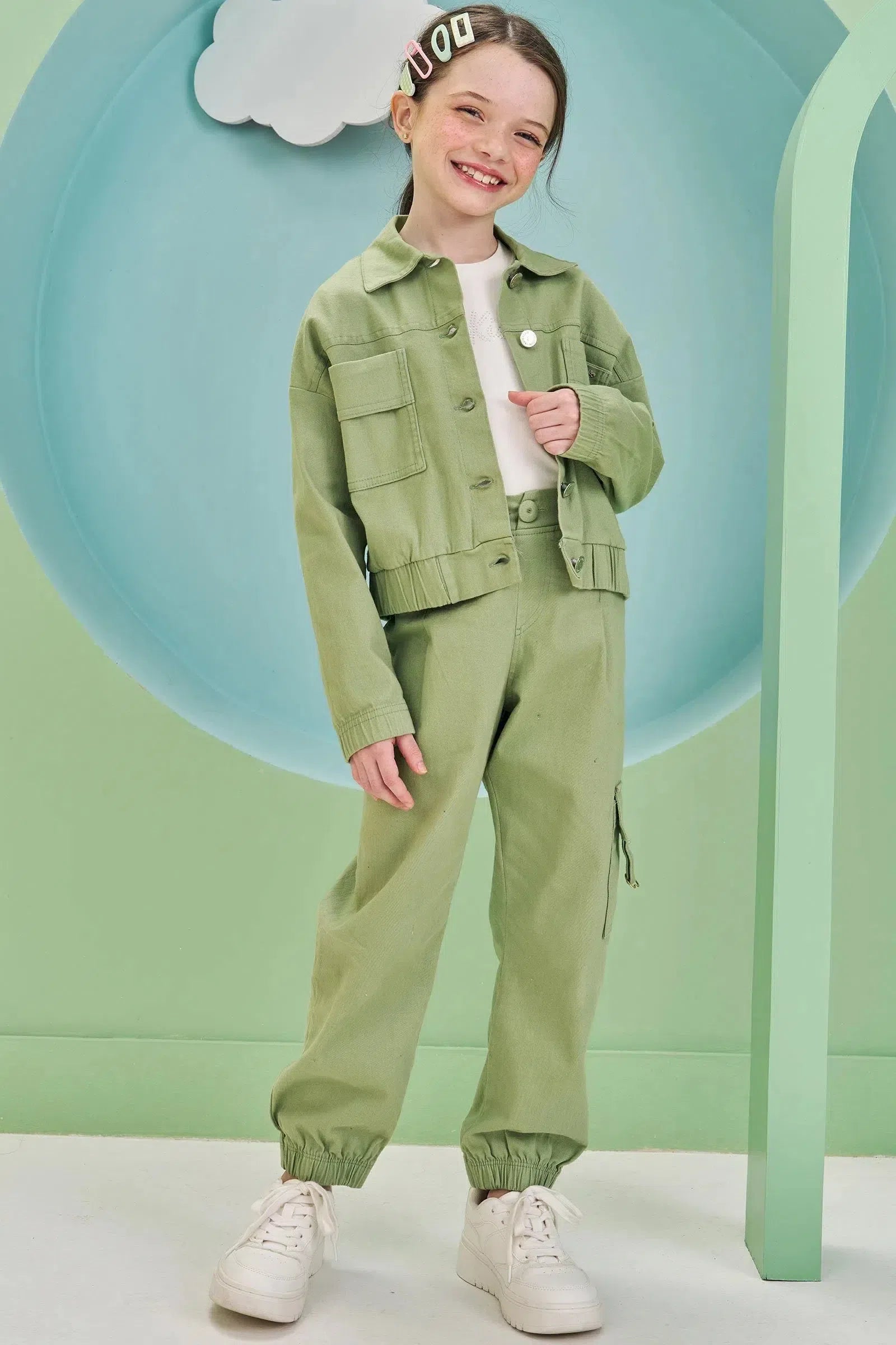 Calça Cargo em Sarja com Elastano 79168 Kukiê Infantil Menina