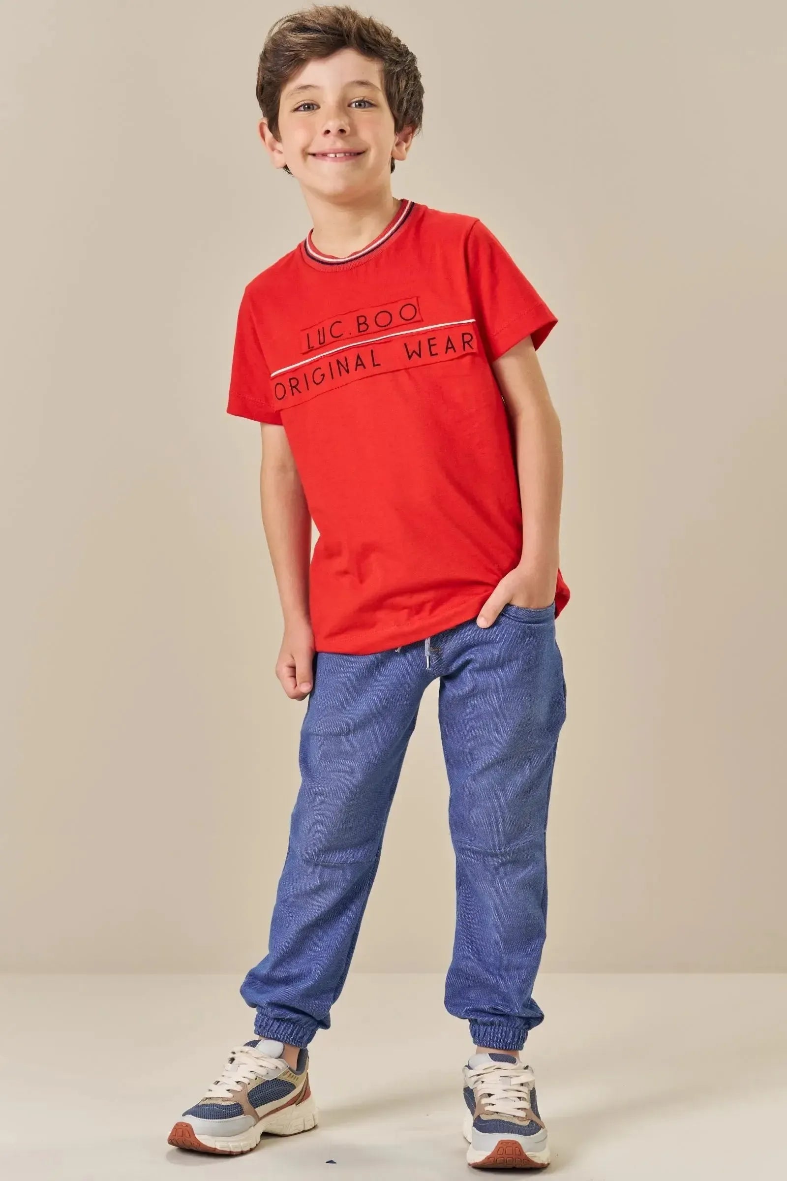 Calça Jogger em Malha Denim com Elastano 84825 LucBoo Infantil Menino