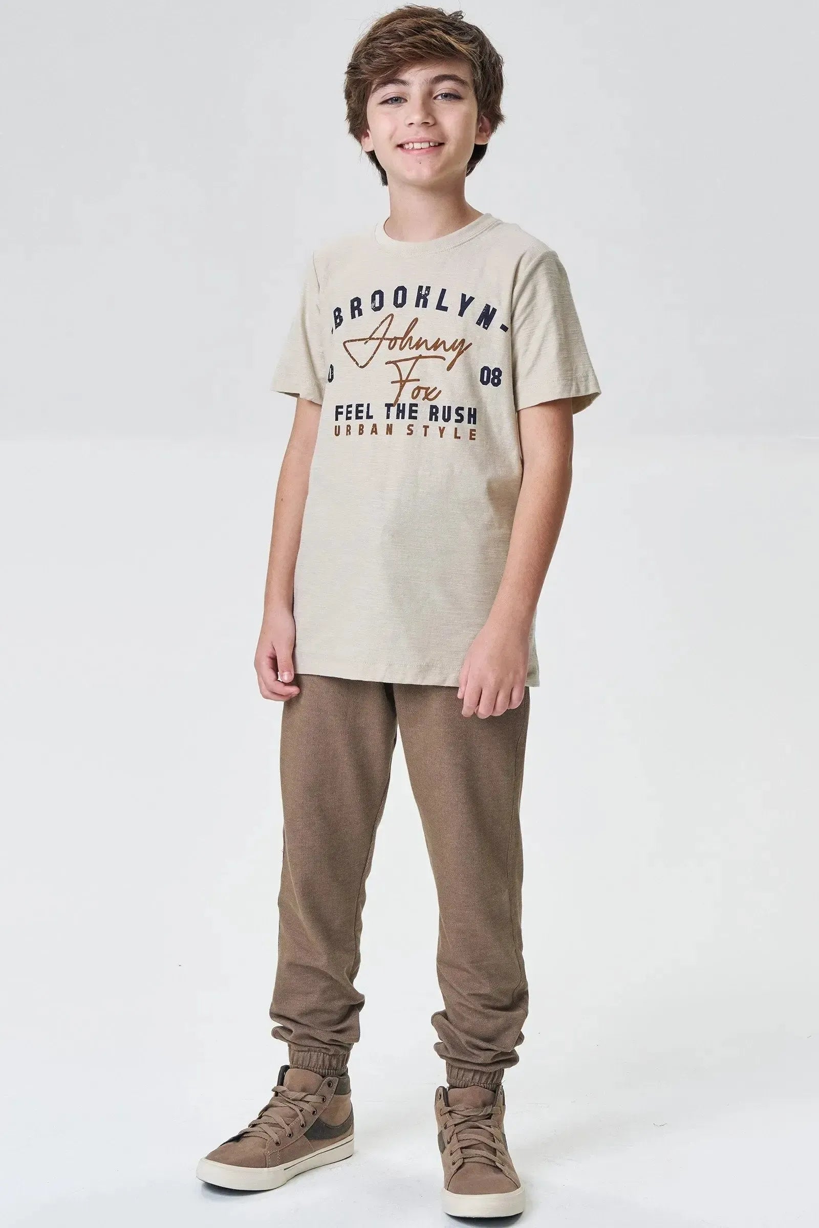 Calça Jogger em Malha Denim com Elastano 92661 Johnny Fox Teen Menino