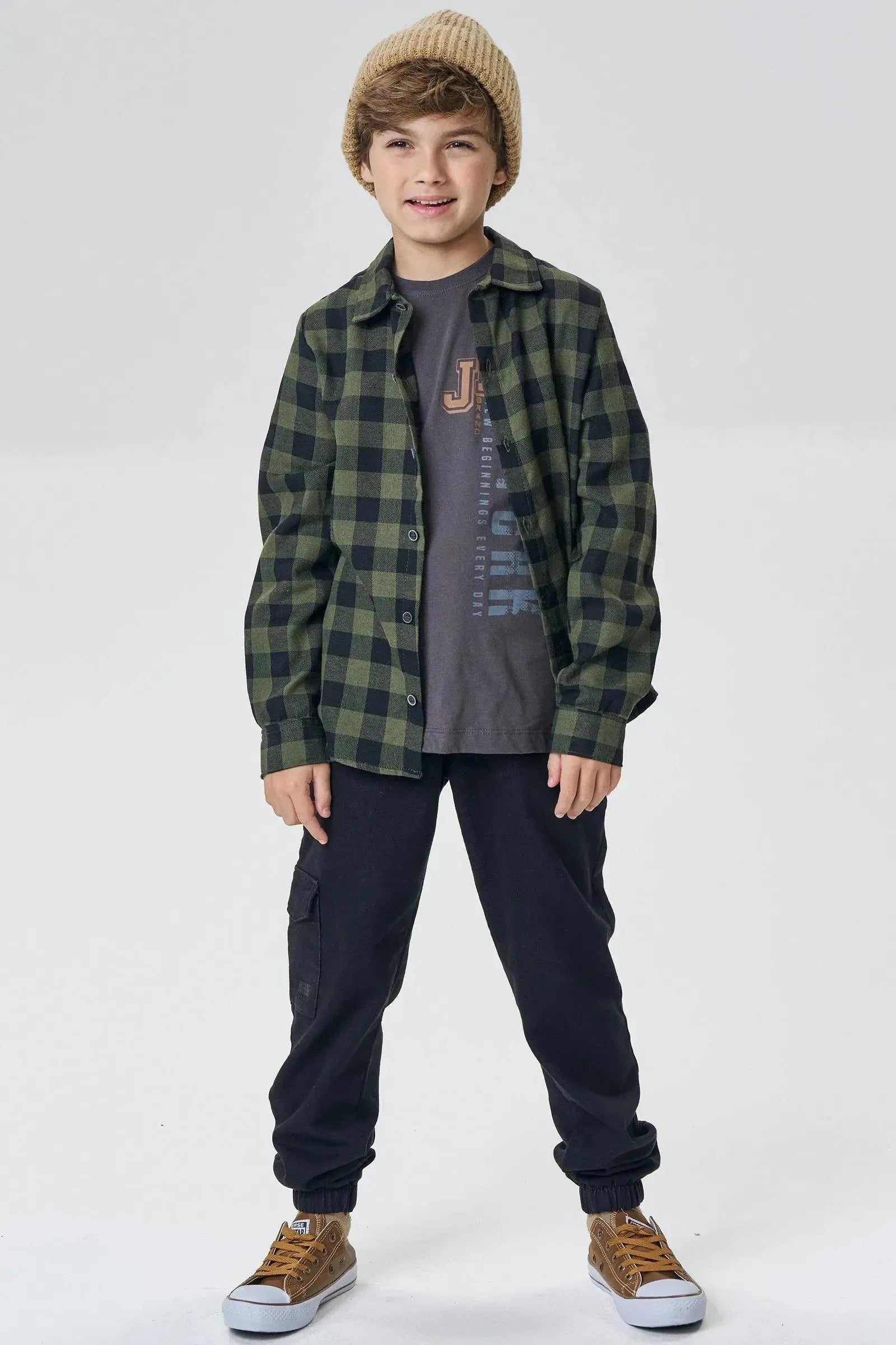 Calça Jogger em Sarja Squash com Elastano 90109 Johnny Fox Teen Menino