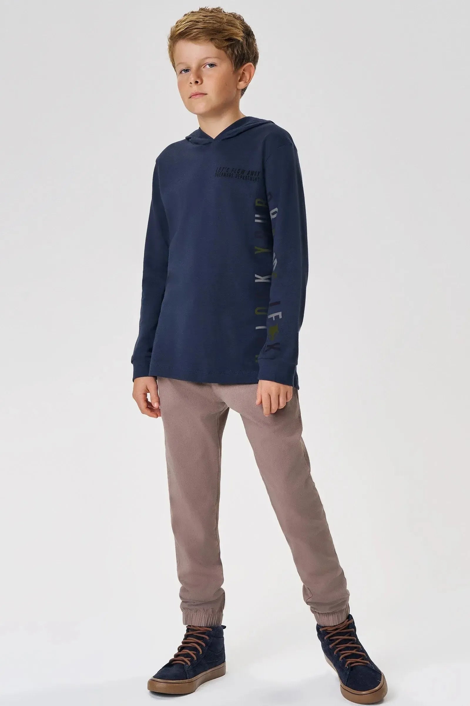 Calça Jogger em Sarja Stretch com Elastano 90232 Johnny Fox Teen Menino