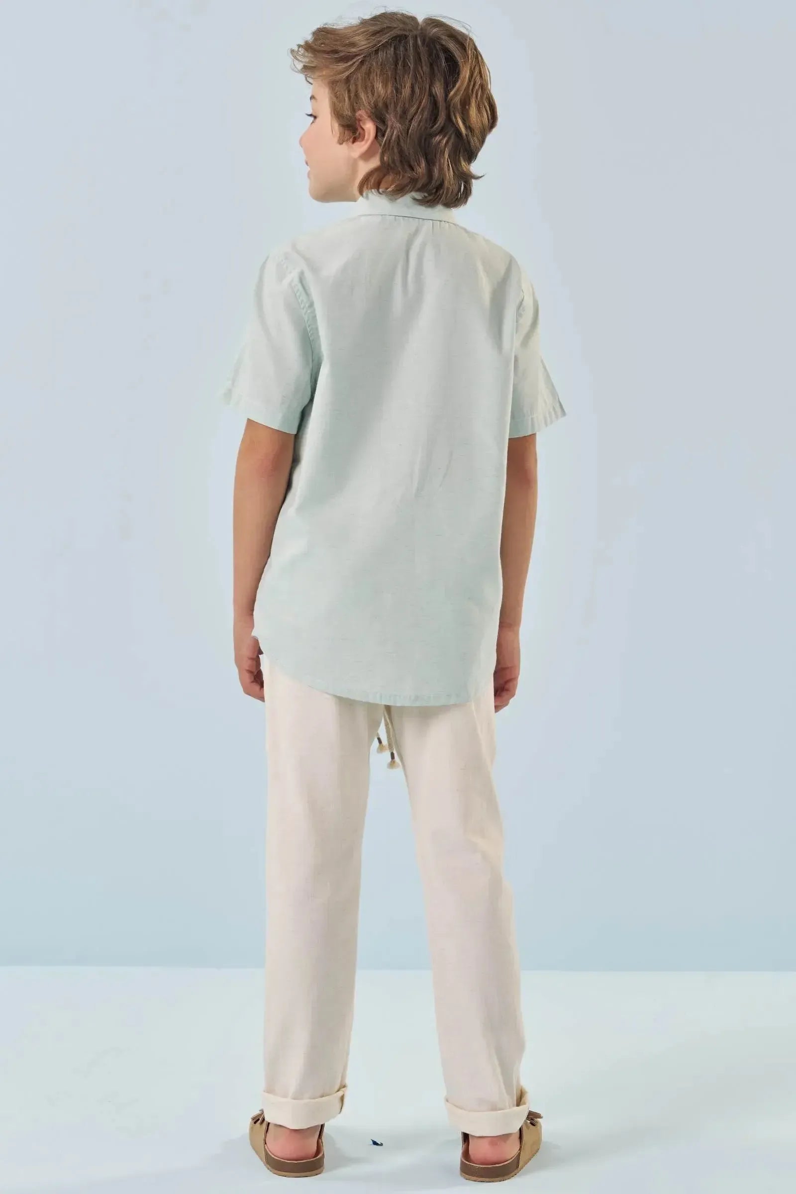 Calça Reta em Linho Santorine com Elastano 83625 LucBoo Infantil Menino