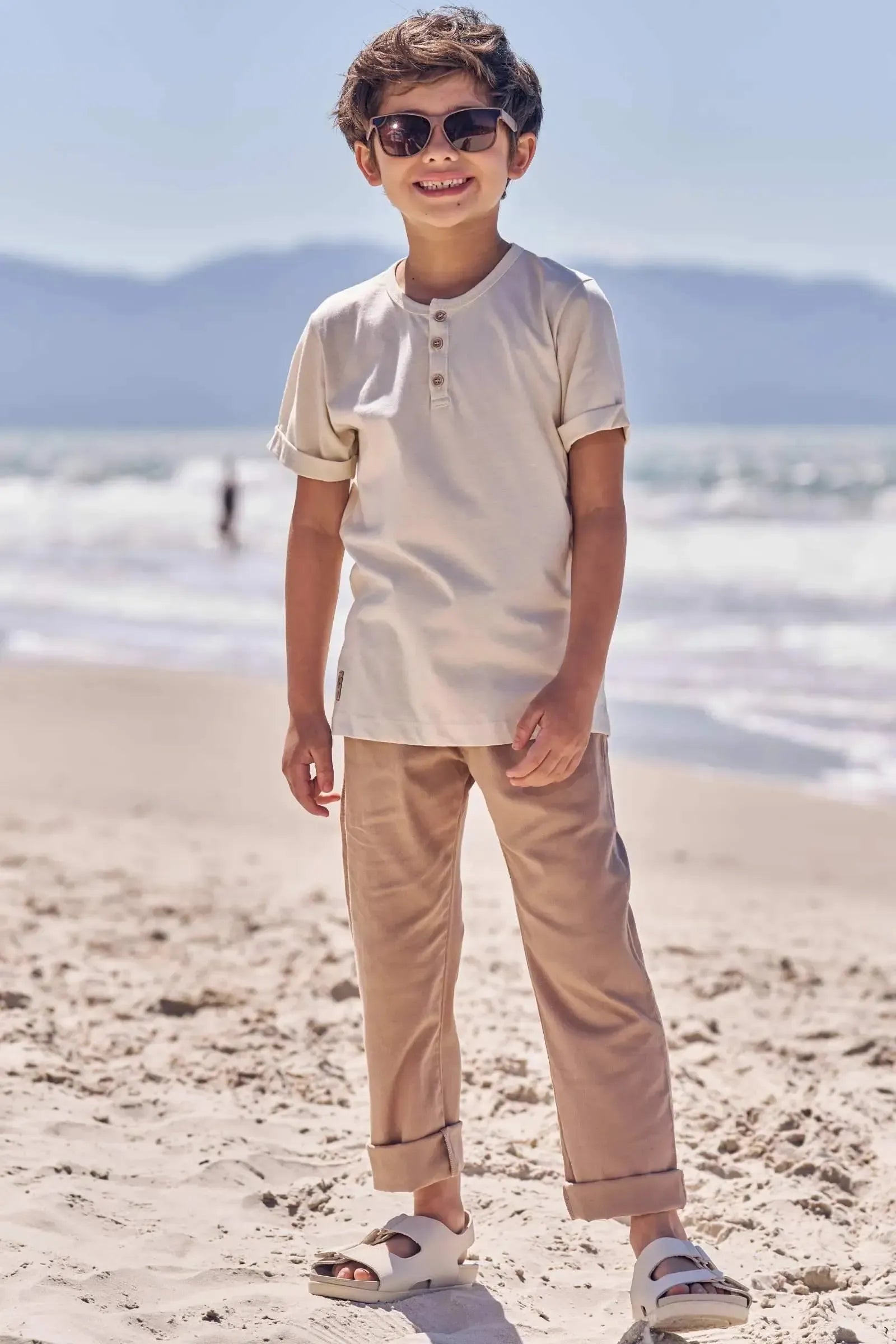 Calça Reta em Linho Santorine com Elastano 83625 LucBoo Infantil Menino