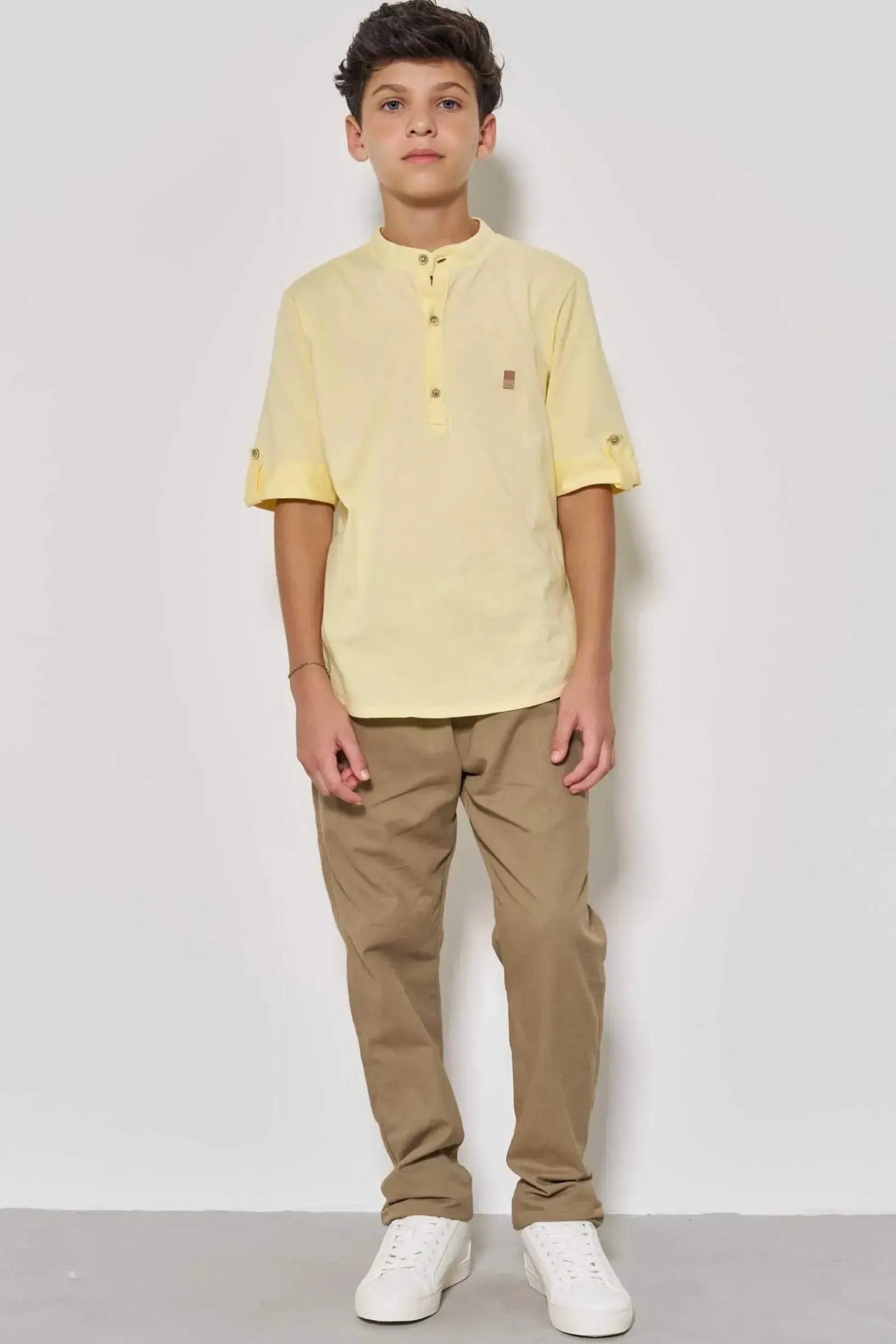 Calça Reta em Linho Santorine com Elastano 86873 Johnny Fox Teen Menino