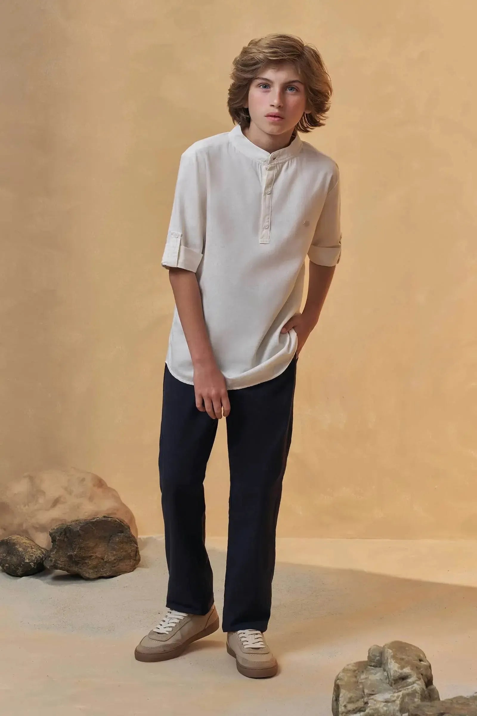 Calça Reta em Linho Santorine com Elastano 95117 Johnny Fox Teen Menino