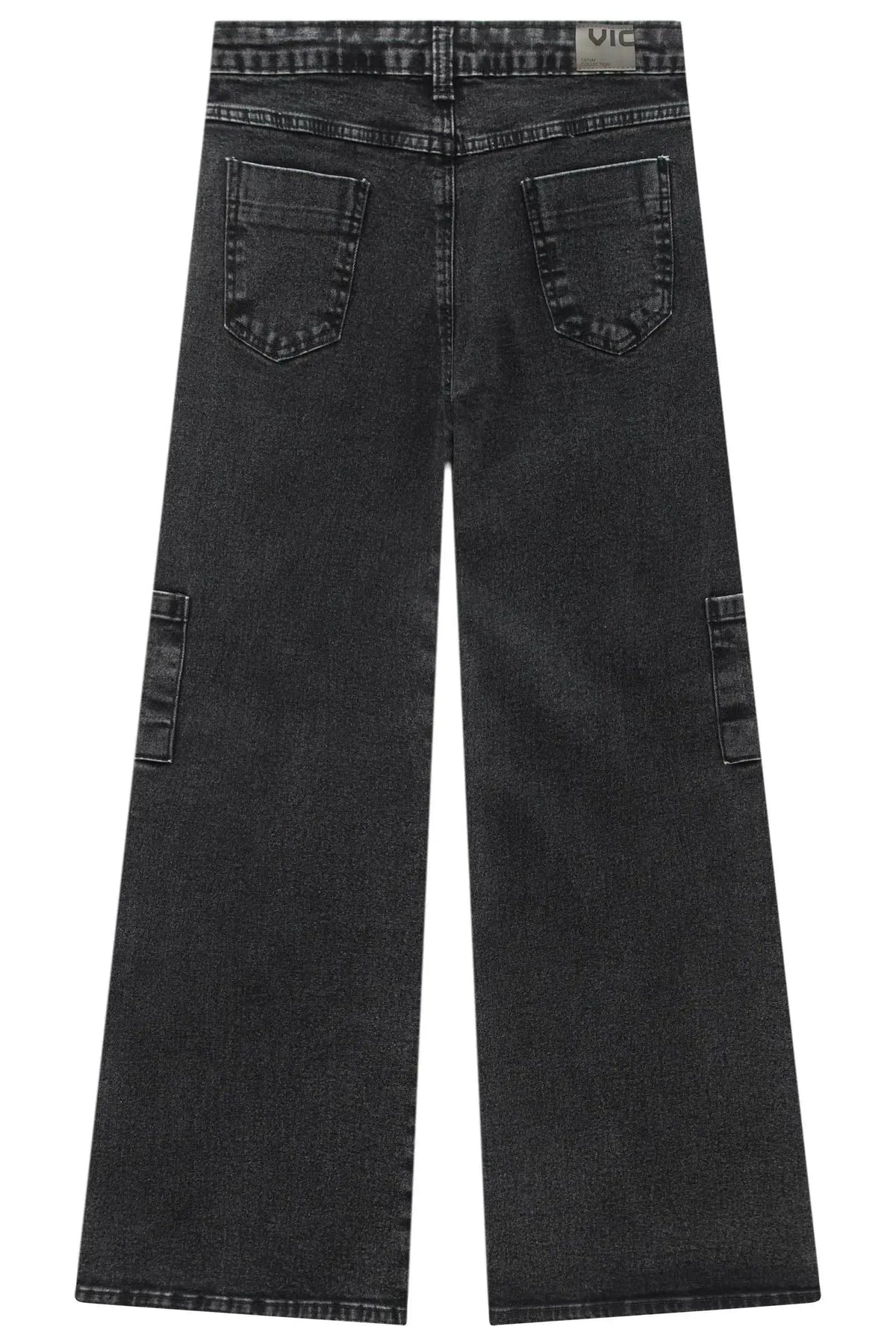 Calça Wide Leg Cargo em Jeans Black com Elastano 97945 Vic Teen Menina