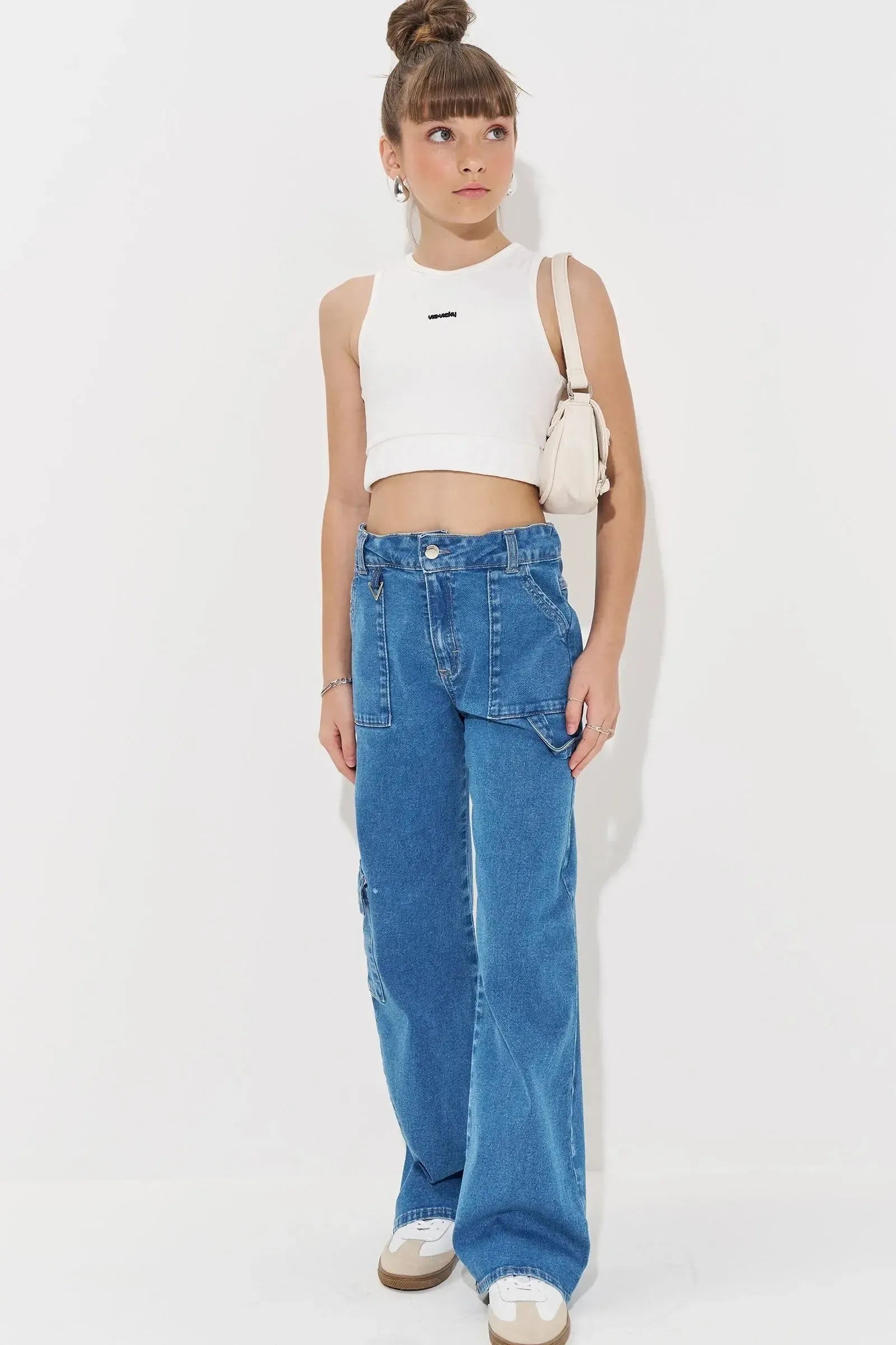 Calça Wide Leg Cargo em Jeans com Elastano 83548 Vic&Vicky Teen Menina
