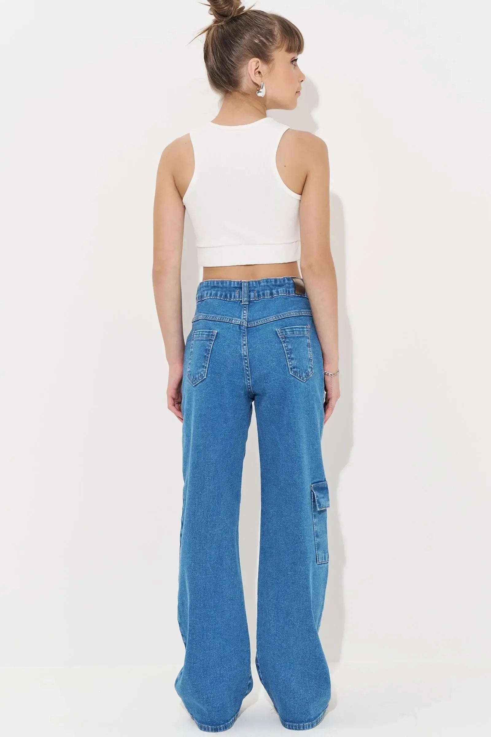 Calça Wide Leg Cargo em Jeans com Elastano 83548 Vic&Vicky Teen Menina