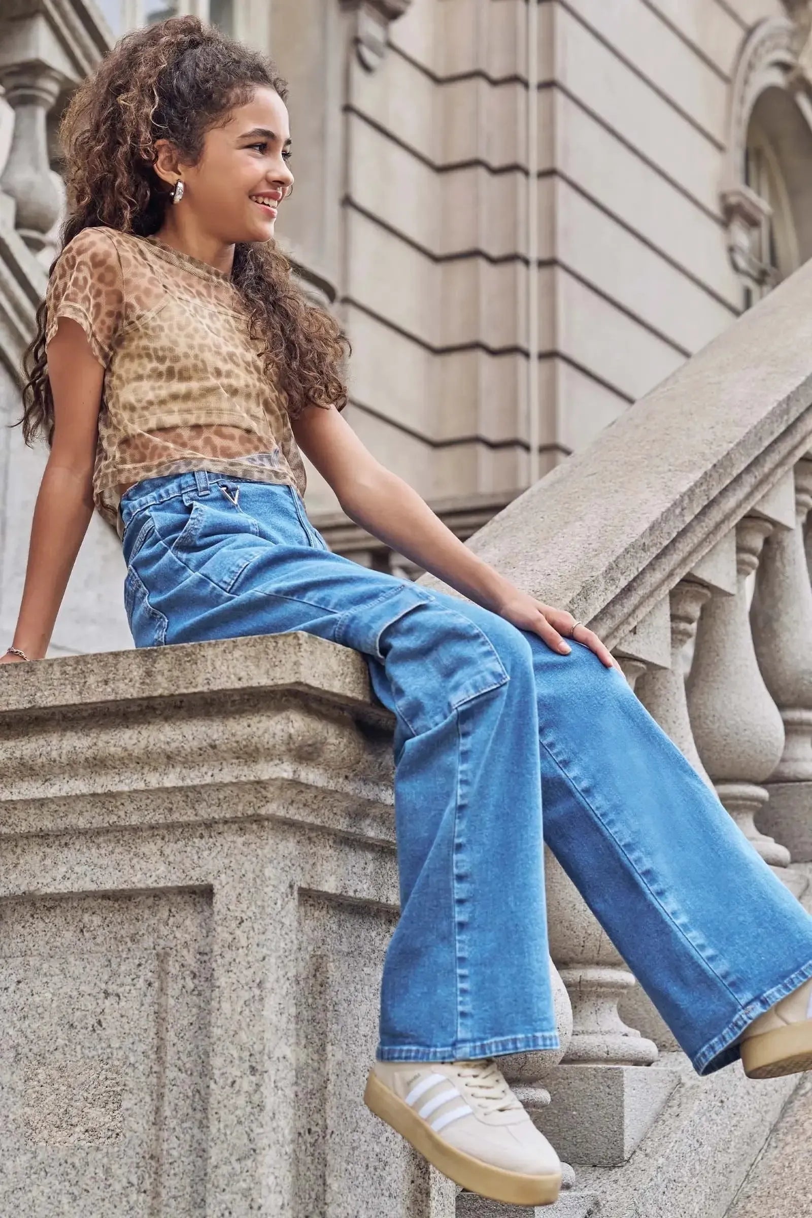 Calça Wide Leg Cargo em Jeans com Elastano 83548 Vic&Vicky Teen Menina