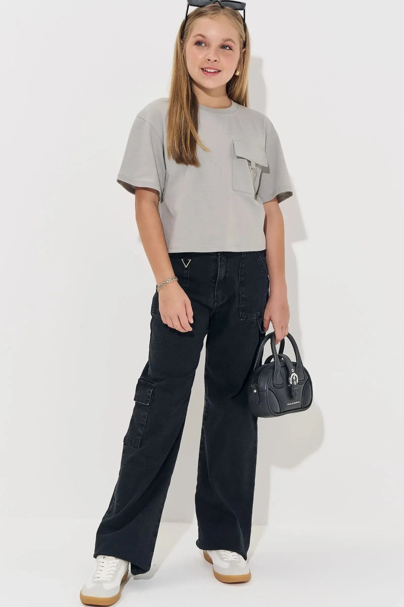 Calça Wide Leg Cargo em Jeans com Elastano 83548 Vic&Vicky Teen Menina