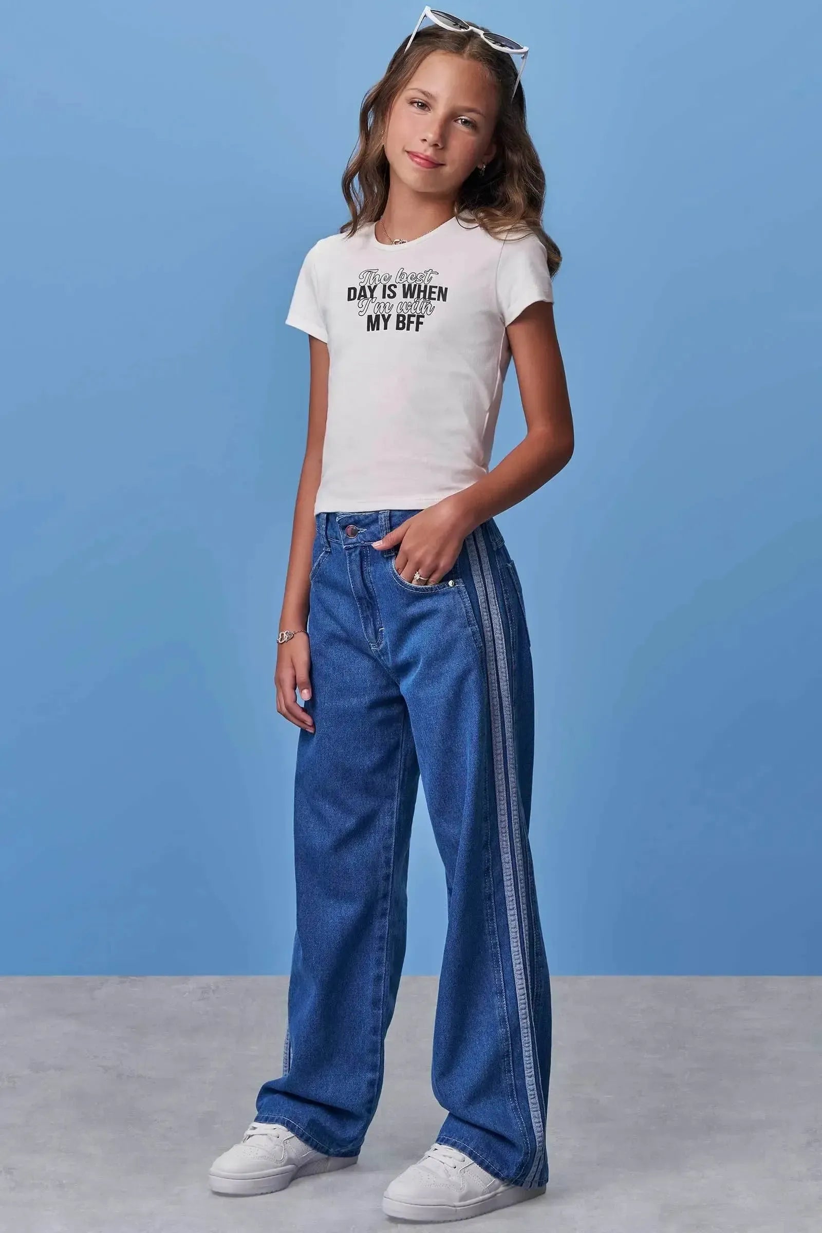 Calça Wide Leg em Jeans 97951 Vic Teen Menina