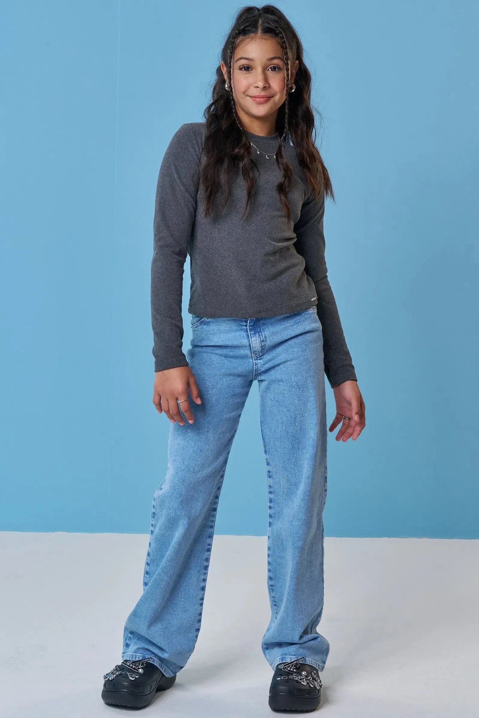 Calça Wide Leg em Jeans com Elastano 89438 Vic&Vicky Teen Menina