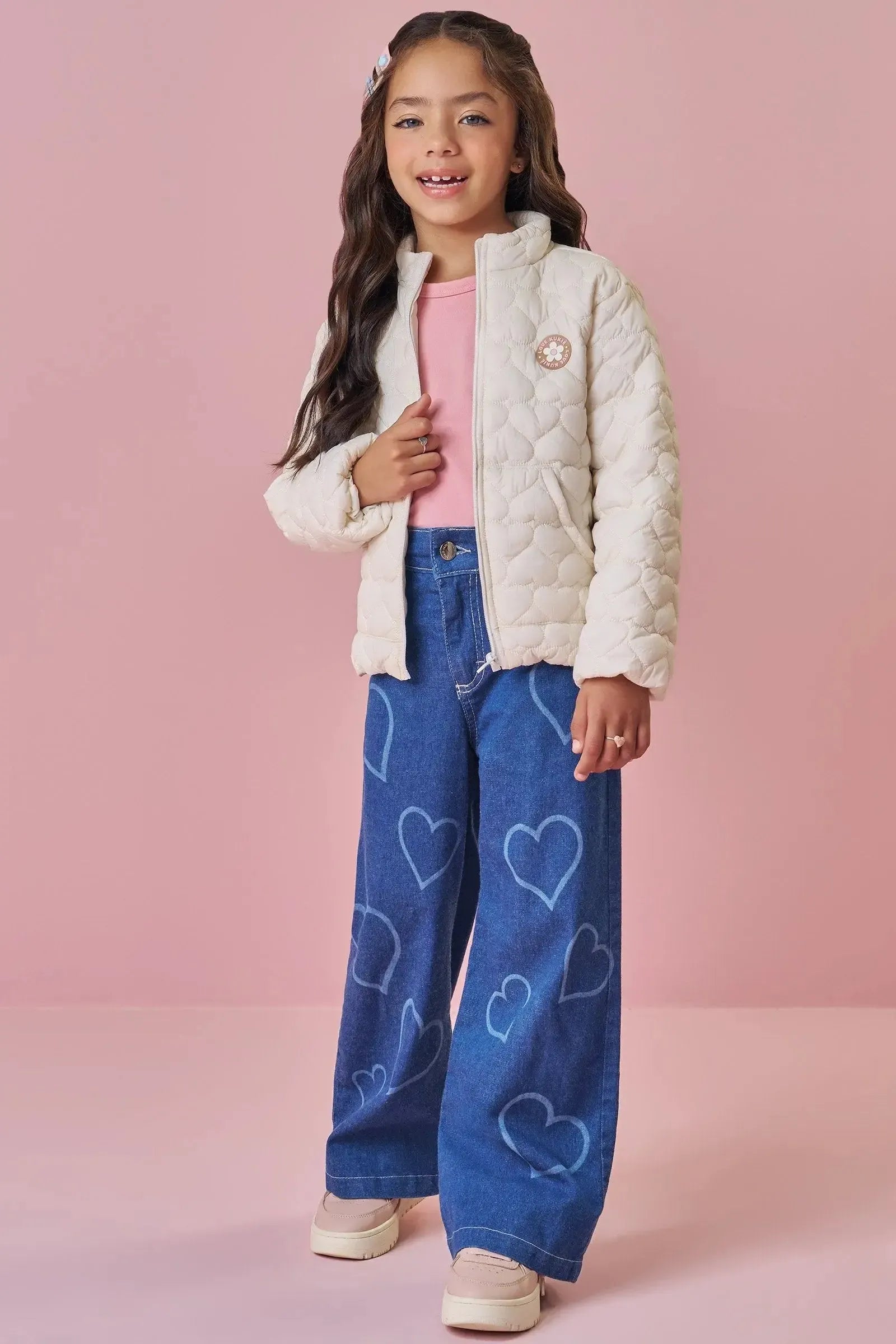 Calça Wide Leg em Jeans com Elastano 89835 Kukiê Infantil Menina