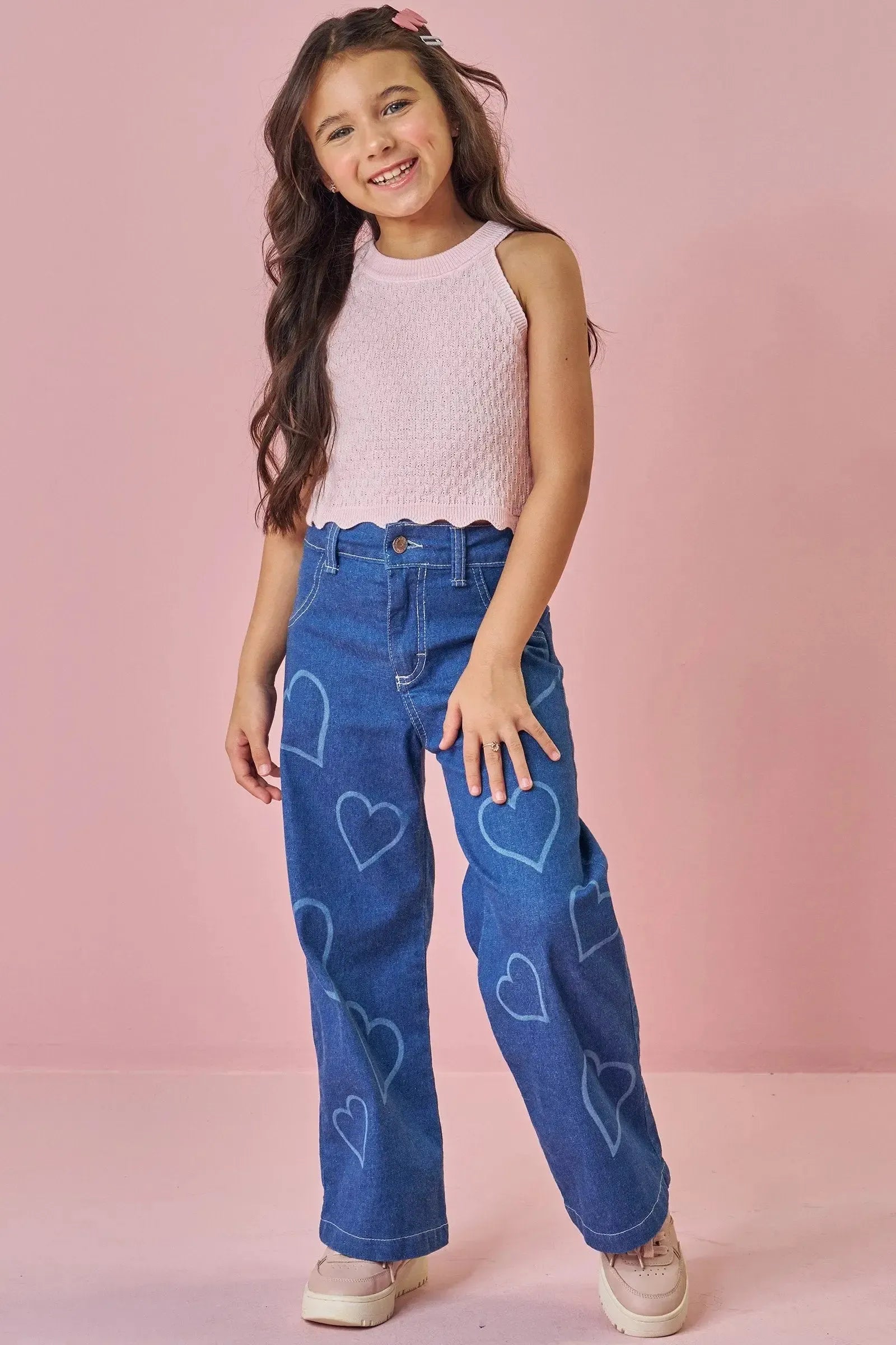 Calça Wide Leg em Jeans com Elastano 89835 Kukiê Infantil Menina