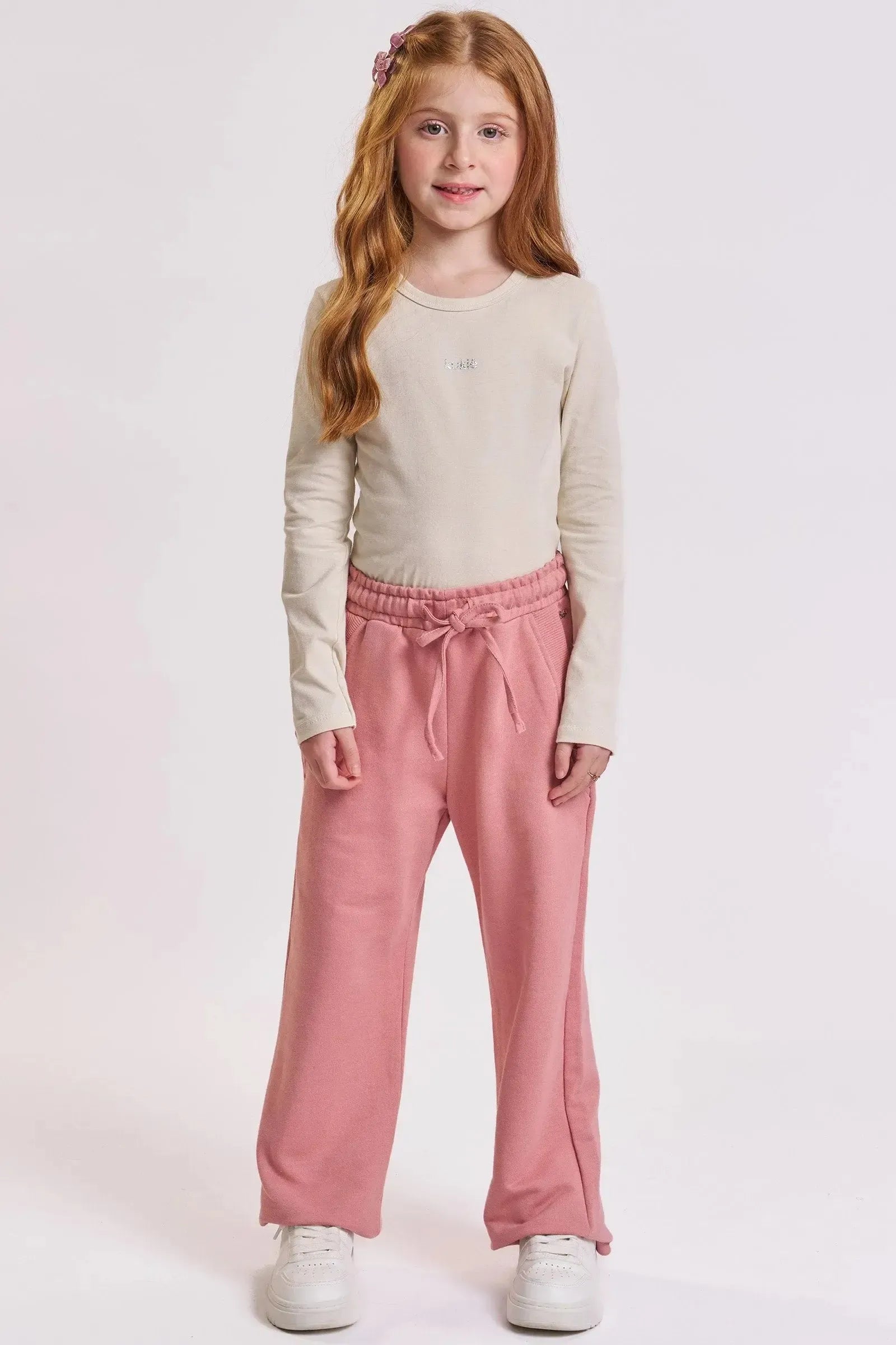 Calça Wide Leg em Moletom sem Pelúcia 89928 Kukiê Infantil Menina