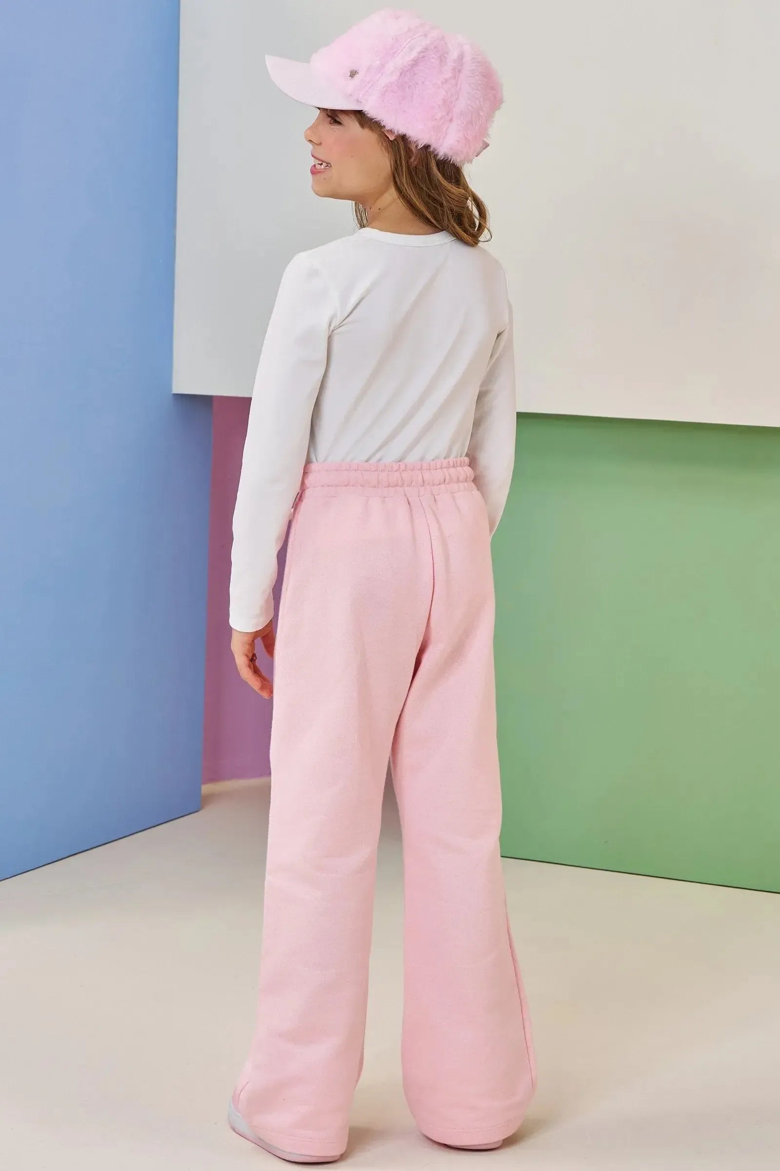 Calça Wide Leg em Moletom sem Pelúcia 92574 Infanti Infantil Menina