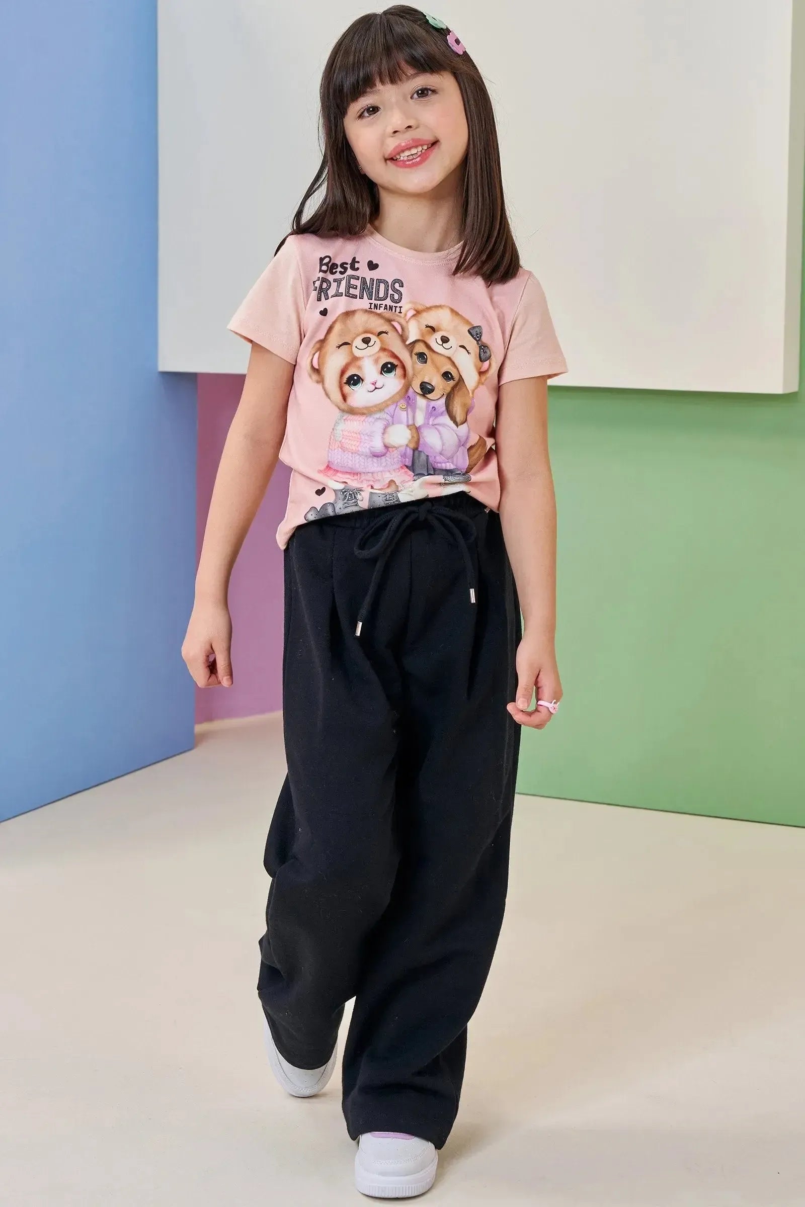 Calça Wide Leg em Moletom sem Pelúcia 92574 Infanti Infantil Menina