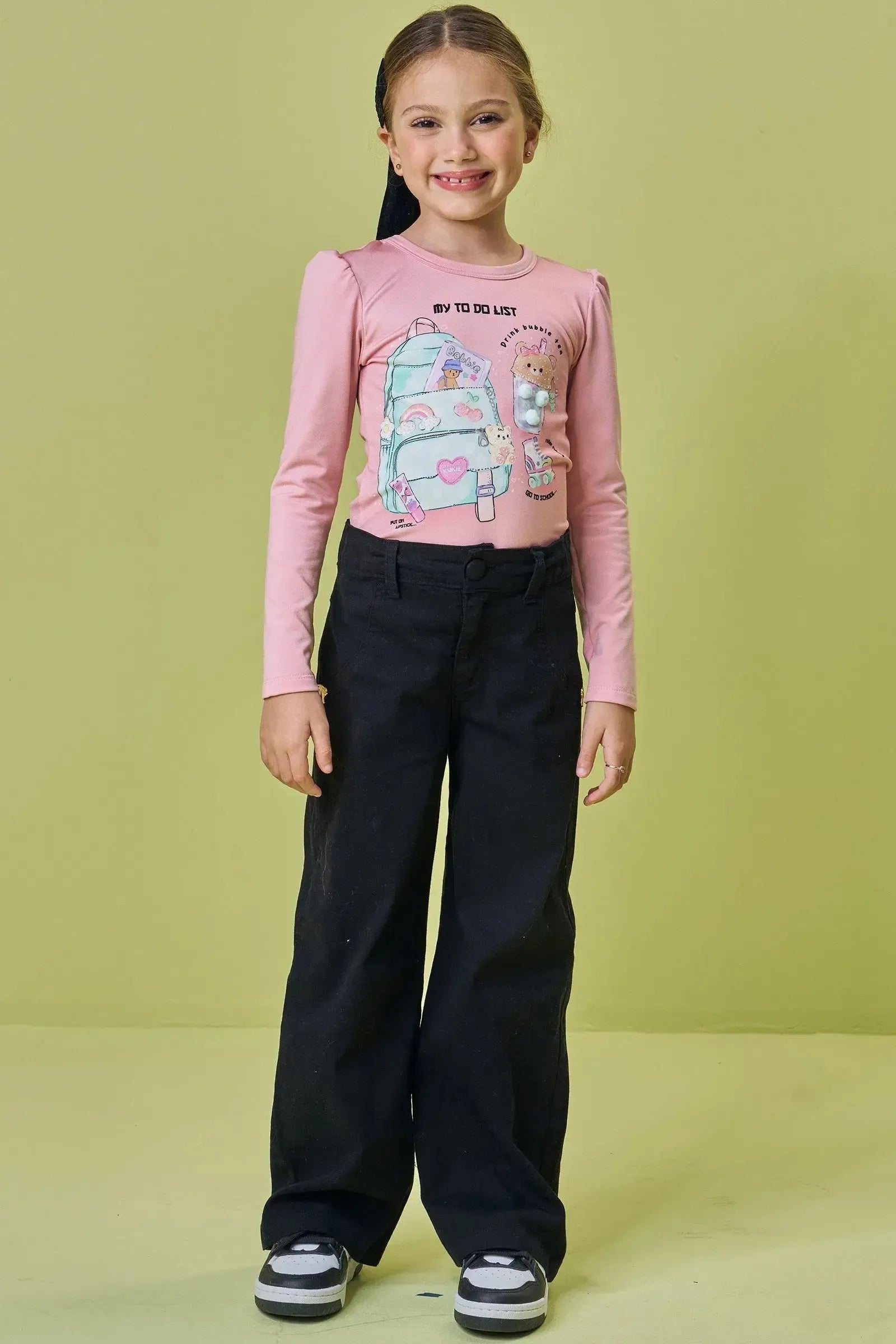 Calça Wide Leg em Sarja com Elastano 89872 Kukiê Infantil Menina
