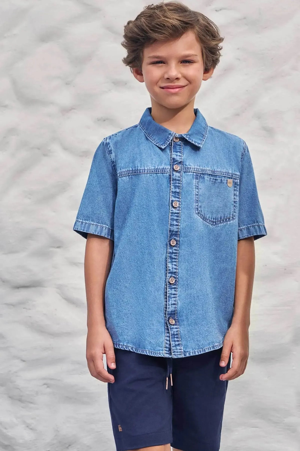 Camisa em Jeans Teca 99377 LucBoo Infantil Menino