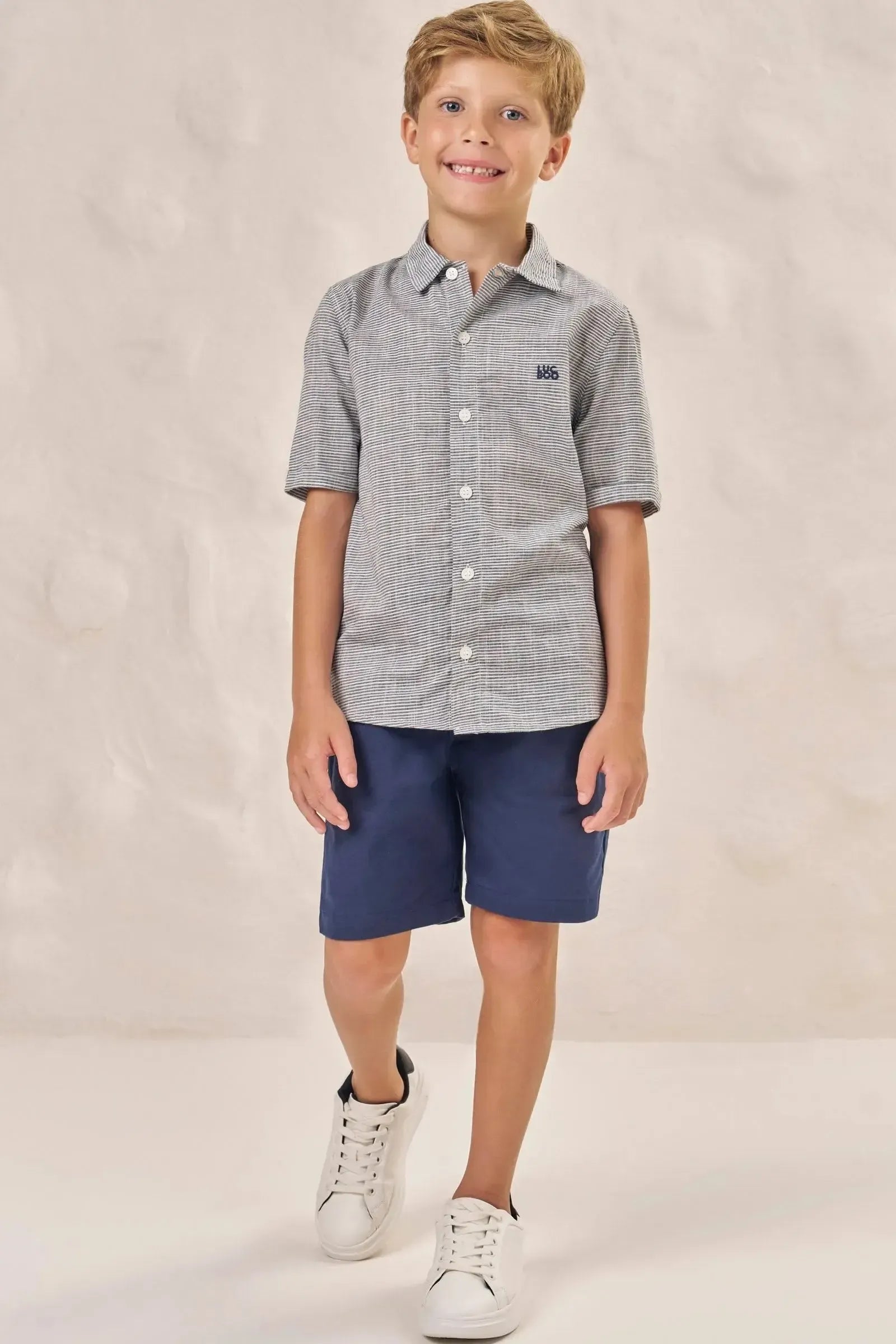 Camisa em Tecido Listrado Fio Tinto 86869 LucBoo Infantil Menino