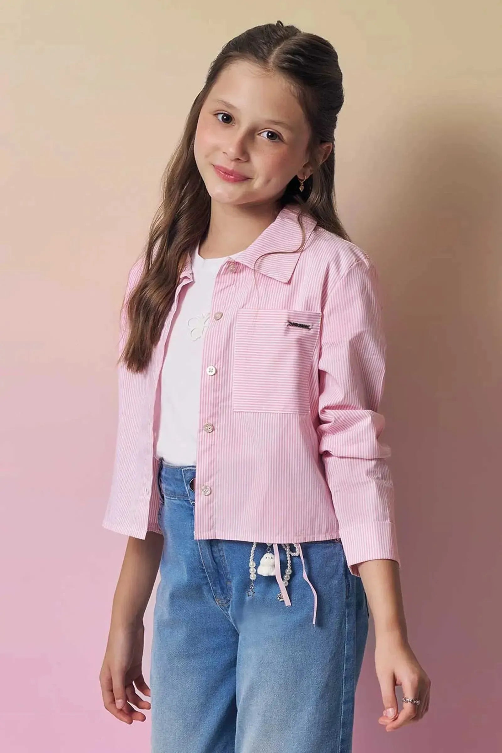 Camisa em Tricoline Fio Tinto com Elastano 94580 Vic&Vicky Teen Menina