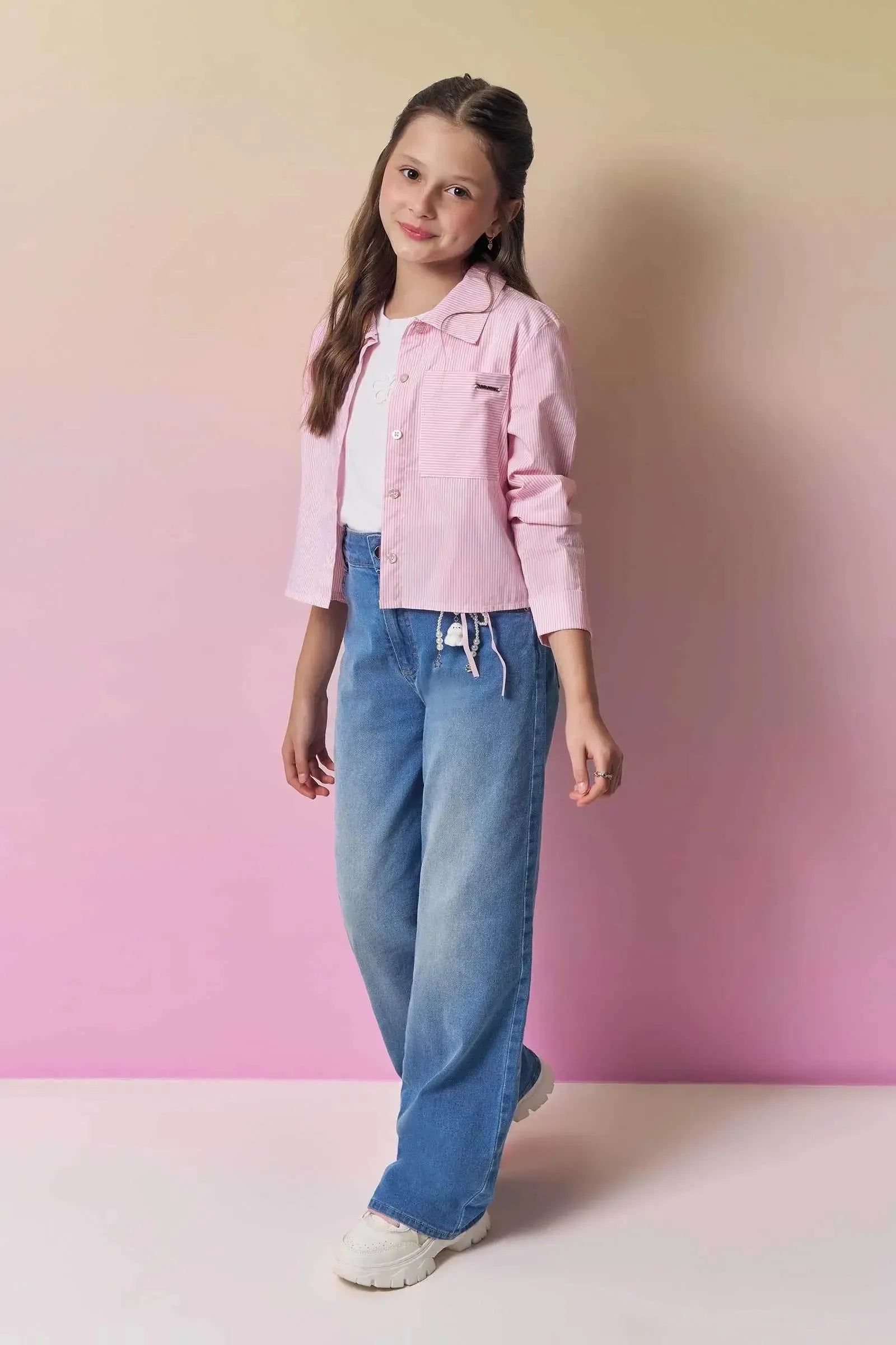 Camisa em Tricoline Fio Tinto com Elastano 94580 Vic&Vicky Teen Menina