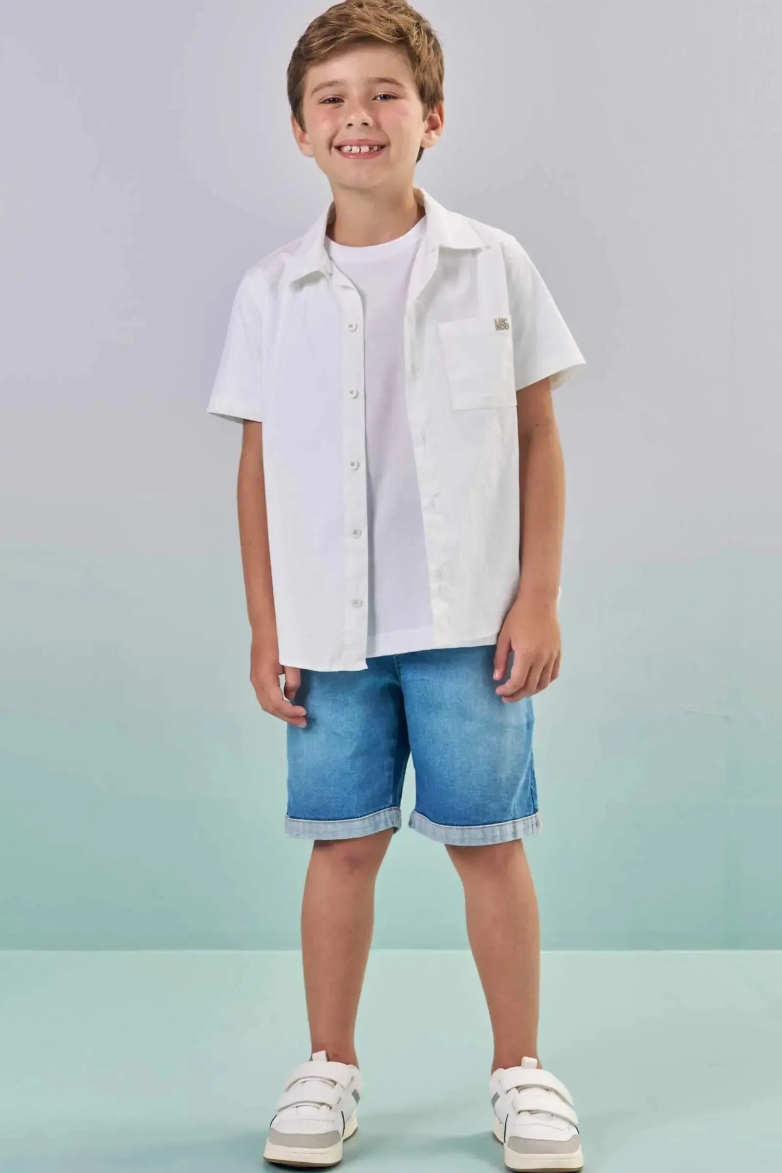 Camisa em Tricoline Mônaco com Elastano 87285 LucBoo Infantil Menino