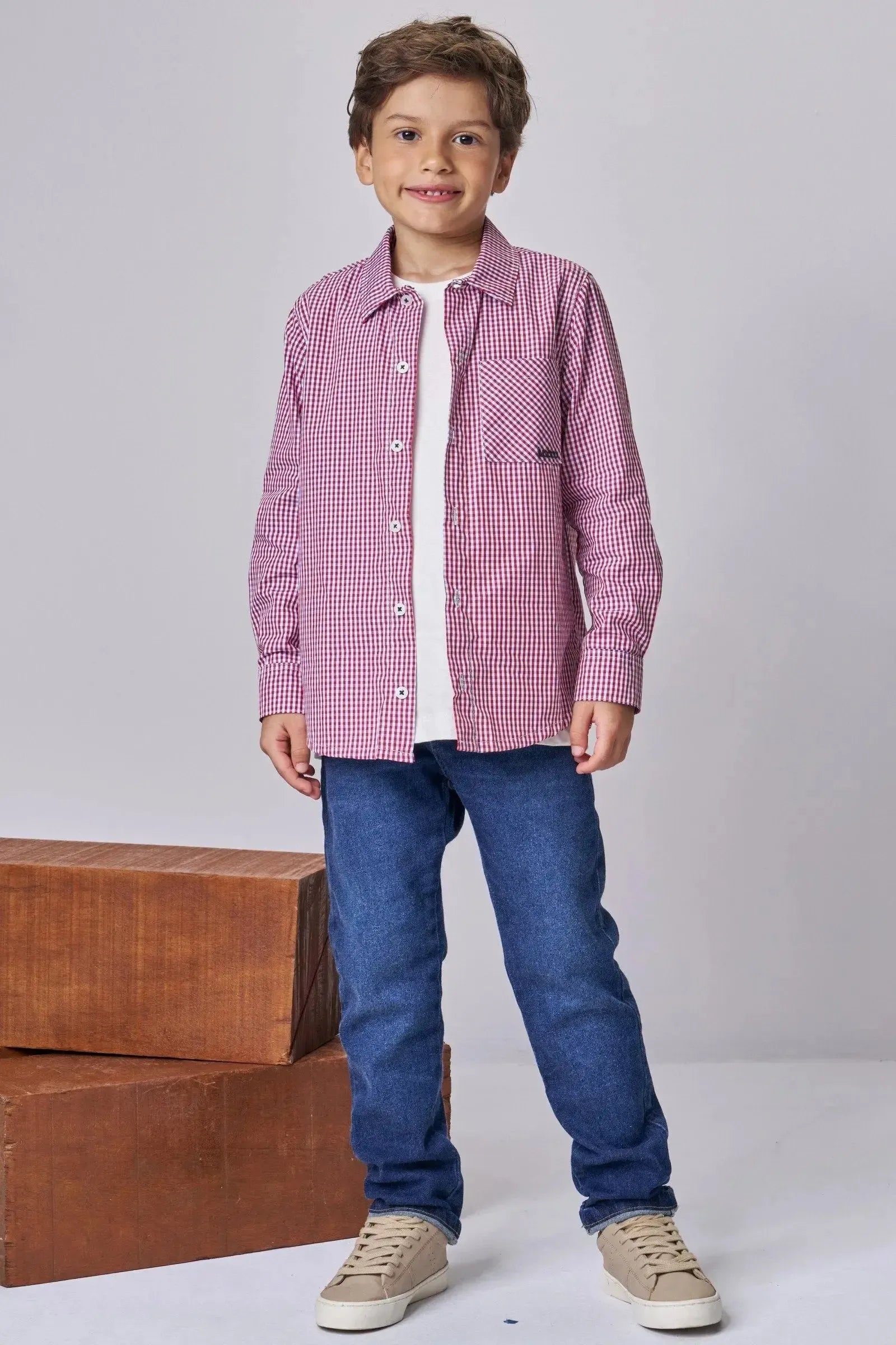Camisa em Tricoline Xadrez 92039 LucBoo Infantil Menino