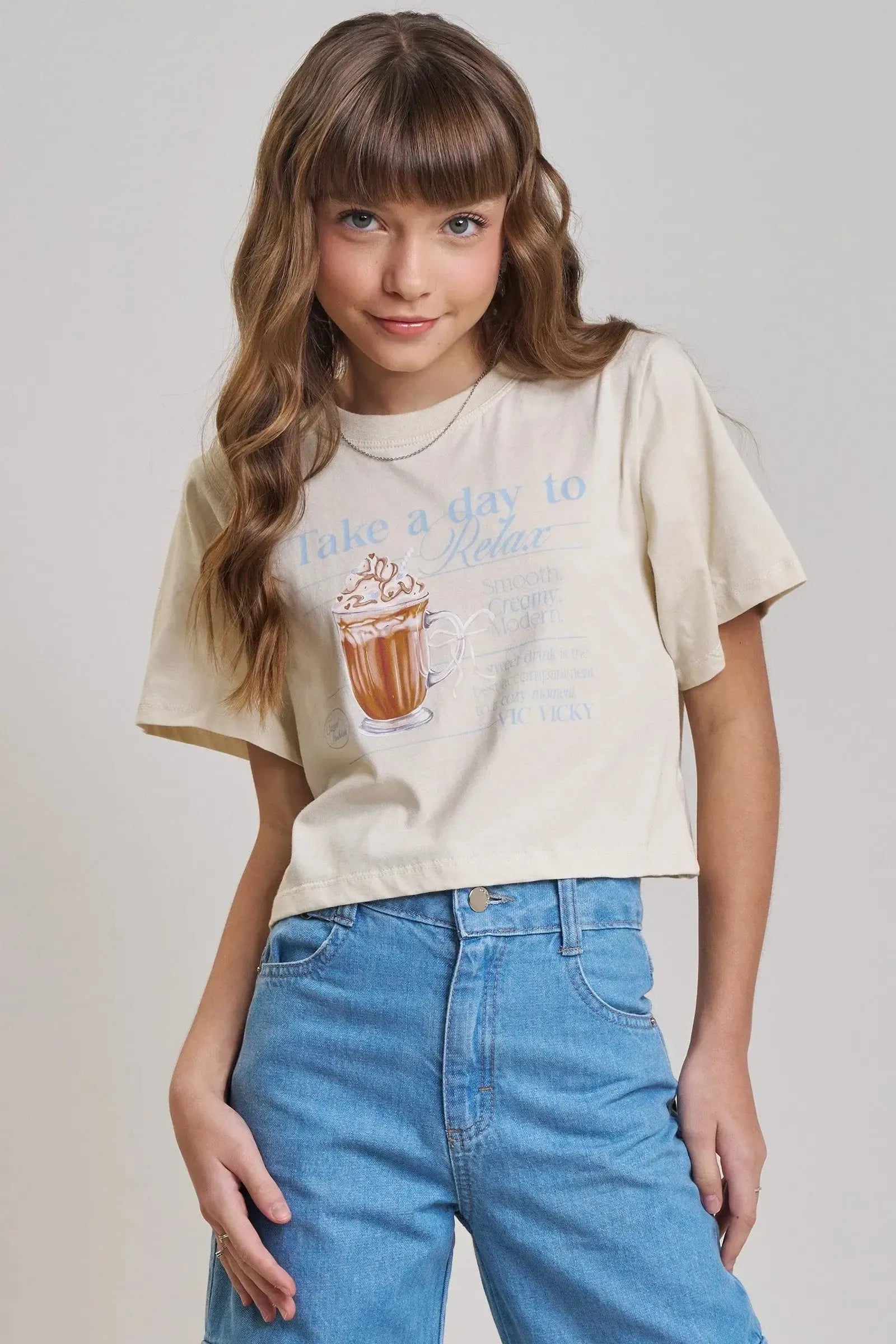 Camiseta Boxy Over em Meia Malha 89172 Vic&Vicky Teen Menina