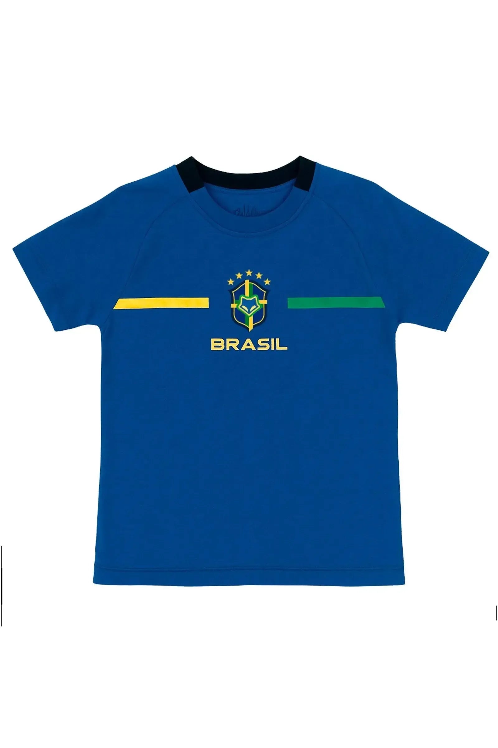 Camiseta Brasil em Meia Malha Algodão Prime Confortável e Resistente com Estampa em Alta Definição e Detalhe Contrastante Na Gola. 99732 Johnny Fox Teen Menino