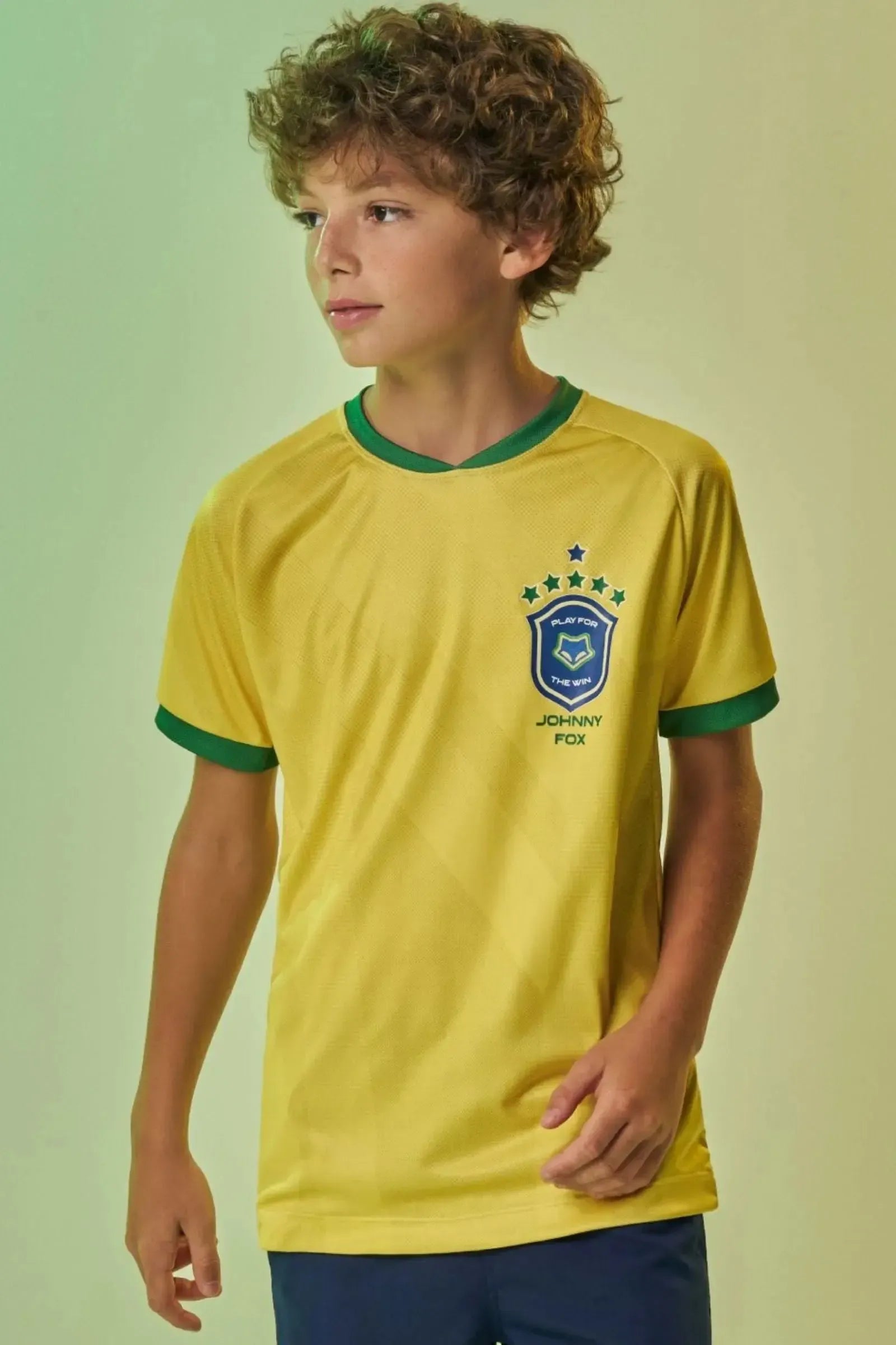 Camiseta Copa Brasil em Malha DRY Esportiva Leve e Respirável com Estampa em Alta Definição. Conforto Total Para Torcer. 99735 Johnny Fox Teen Menino