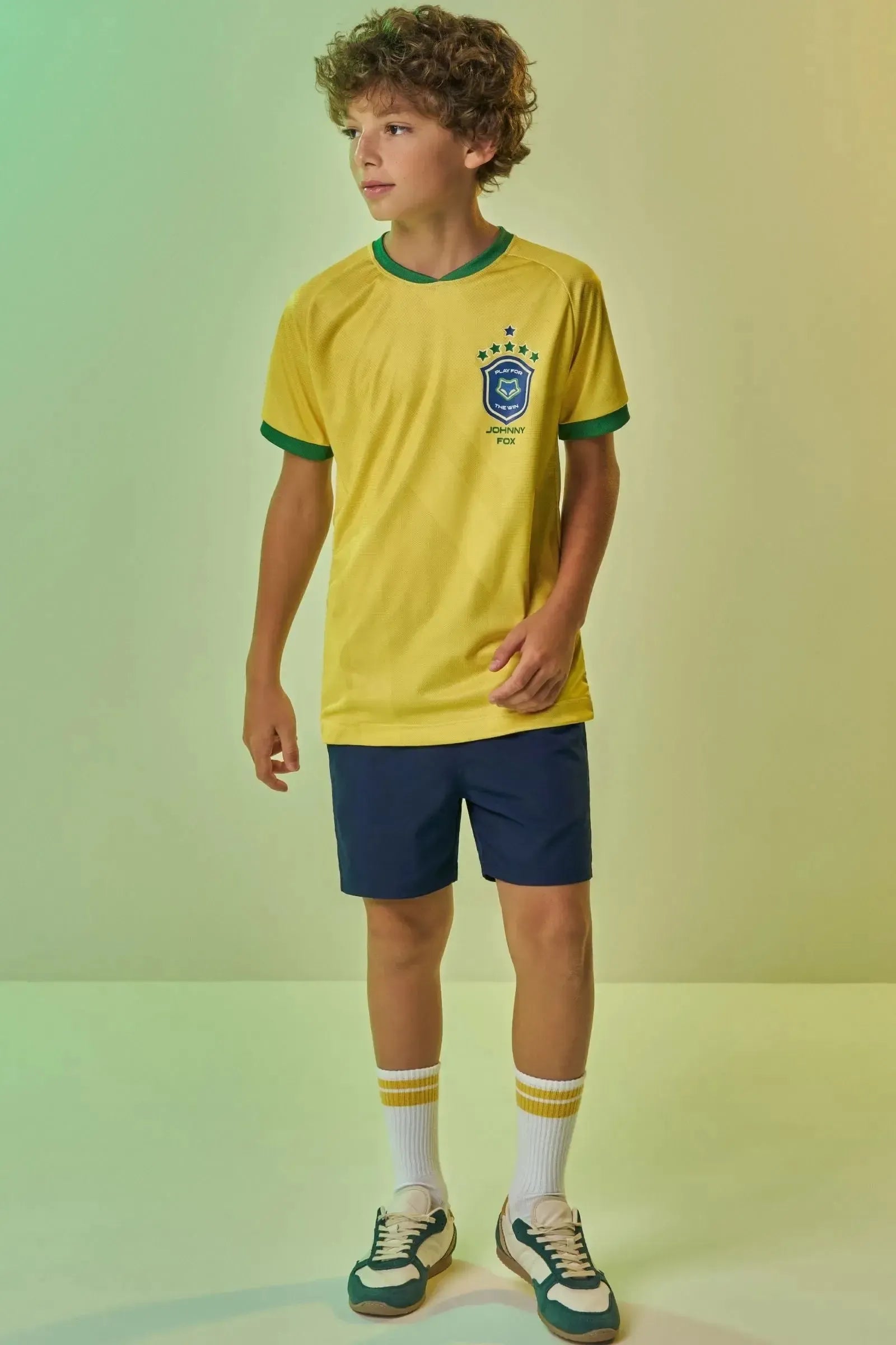 Camiseta Copa Brasil em Malha DRY Esportiva Leve e Respirável com Estampa em Alta Definição. Conforto Total Para Torcer. 99735 Johnny Fox Teen Menino