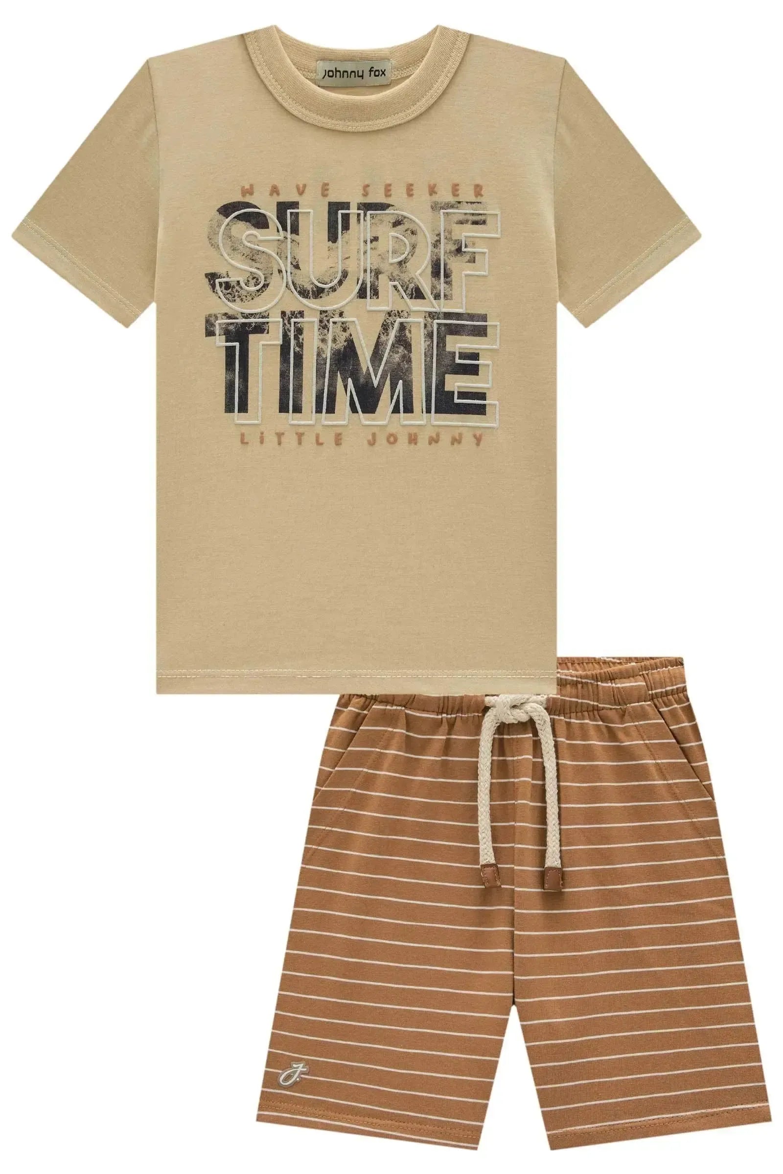Camiseta em Meia Malha e Bermuda em Cotton Listrado Fio Tinto 84667 Johnny Fox Teen Menino