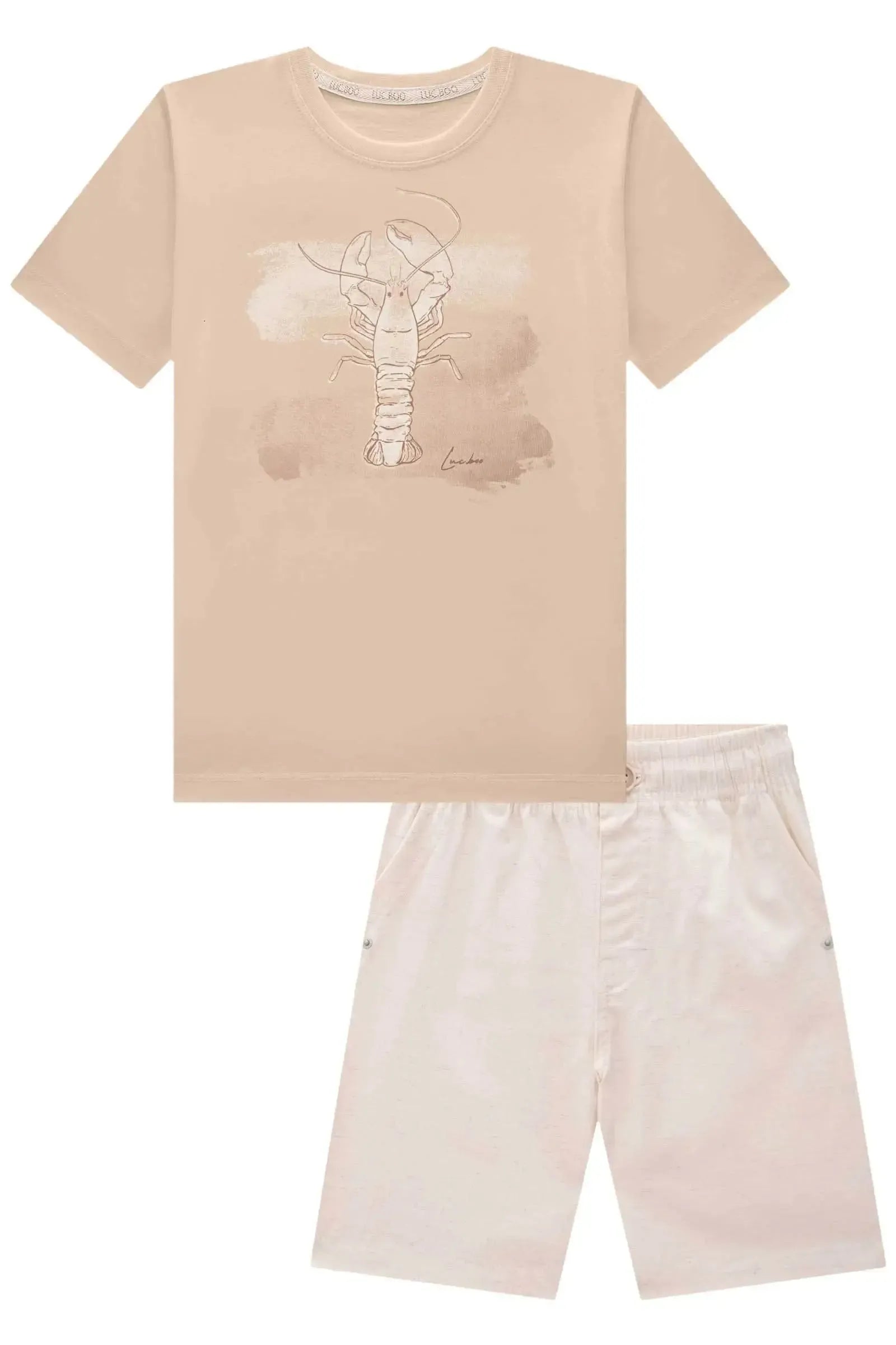 Camiseta em Meia Malha e Bermuda em Linho Santorine com Elastano 83180 LucBoo Infantil Menino