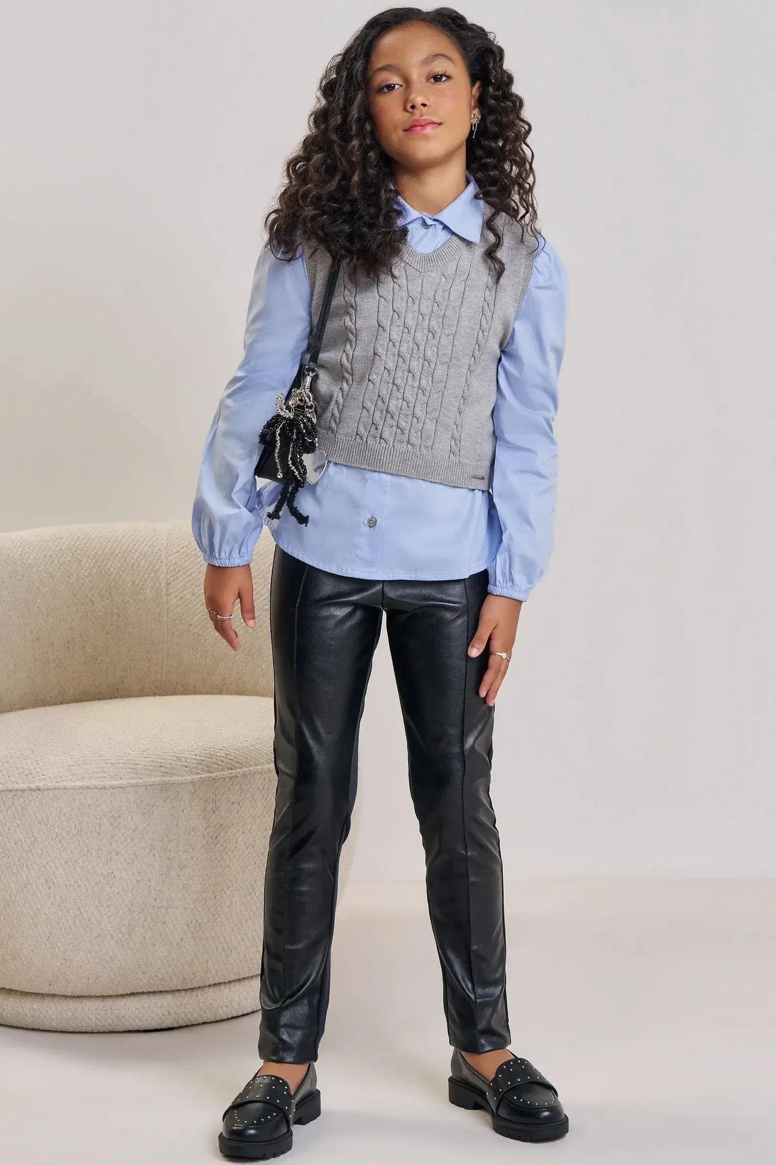 Colete Cropped em Tricô Prime 86991 Vic&Vicky Teen Menina