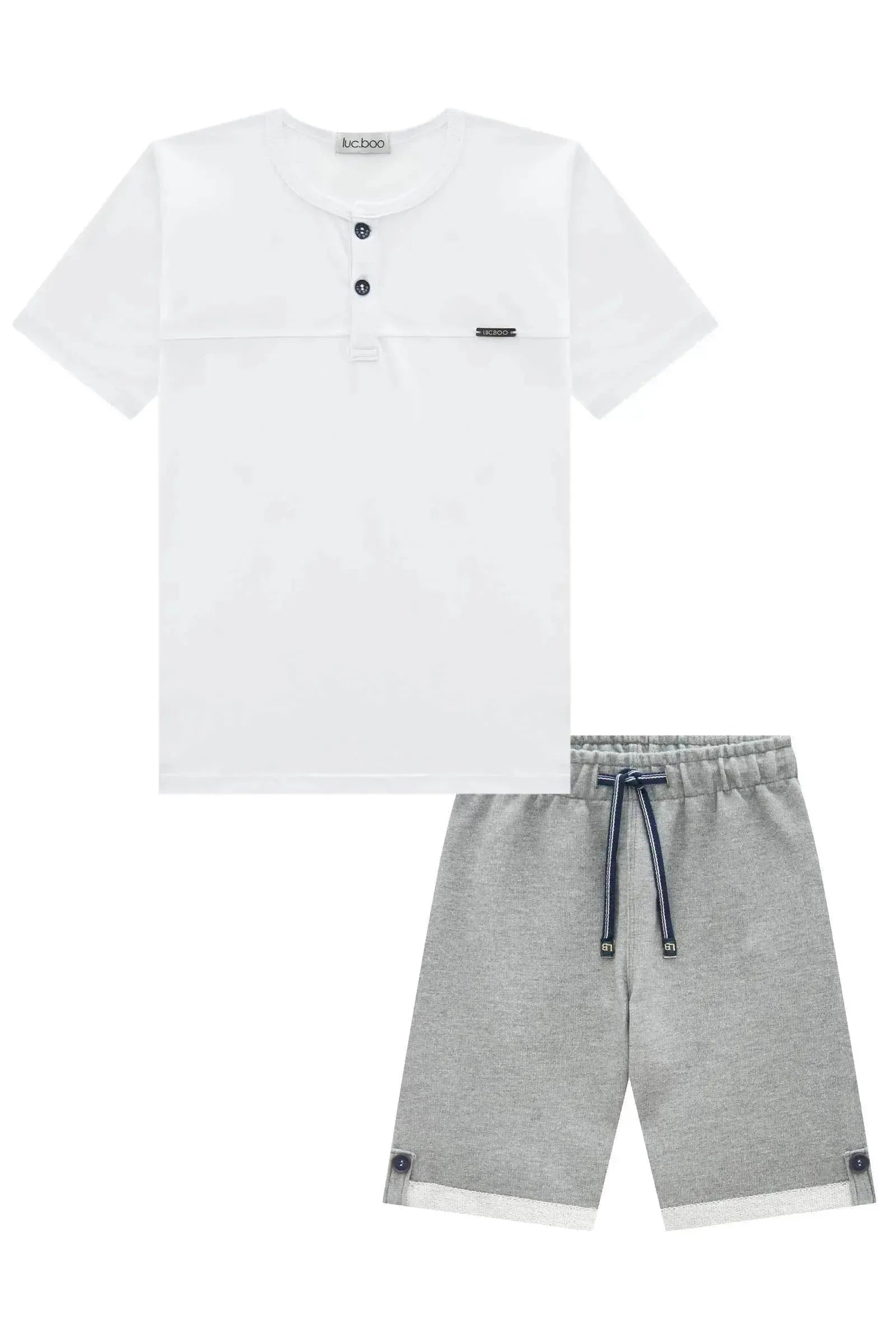 Conjnto de Camiseta em Meia Malha e Bermuda em Moletom sem Pelúcia 97292 LucBoo Infantil Menino