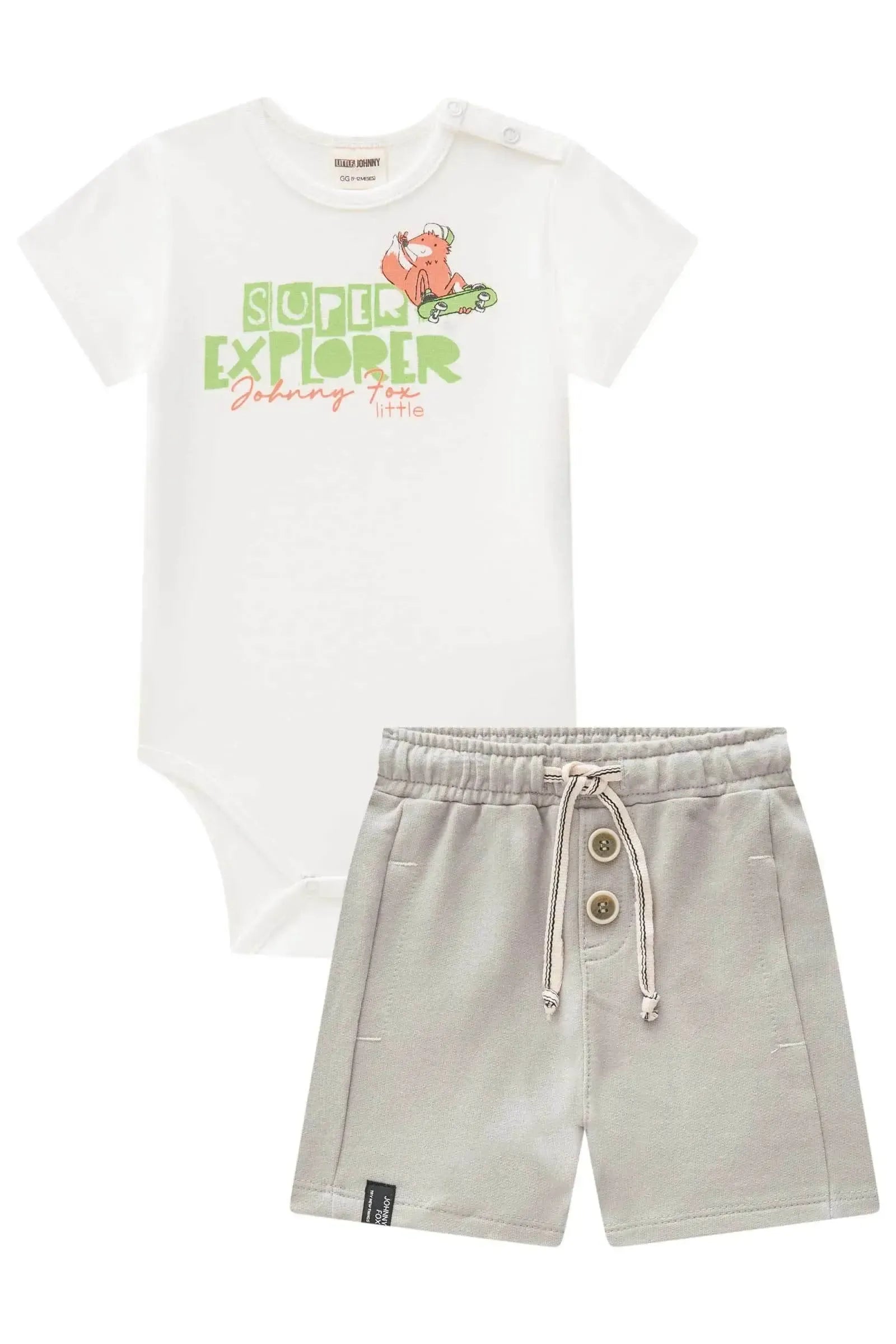 Conjunto Body em Ribana e Bermuda em Moletom sem Pelúcia 84673 Johnny Fox Bebê Menino