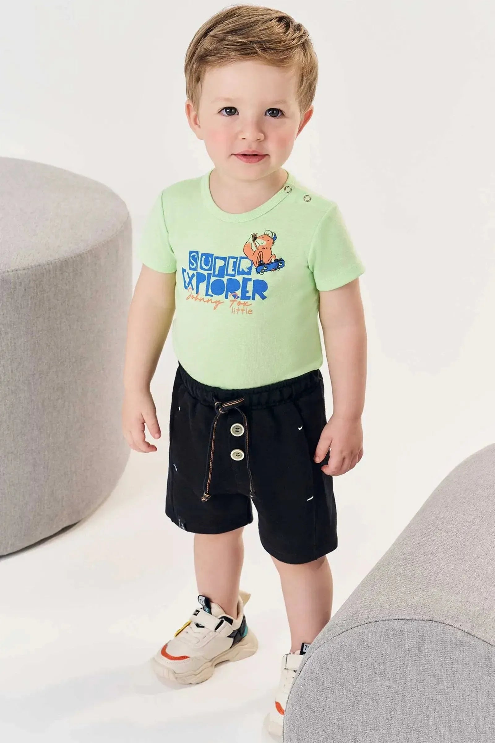 Conjunto Body em Ribana e Bermuda em Moletom sem Pelúcia 84673 Johnny Fox Bebê Menino